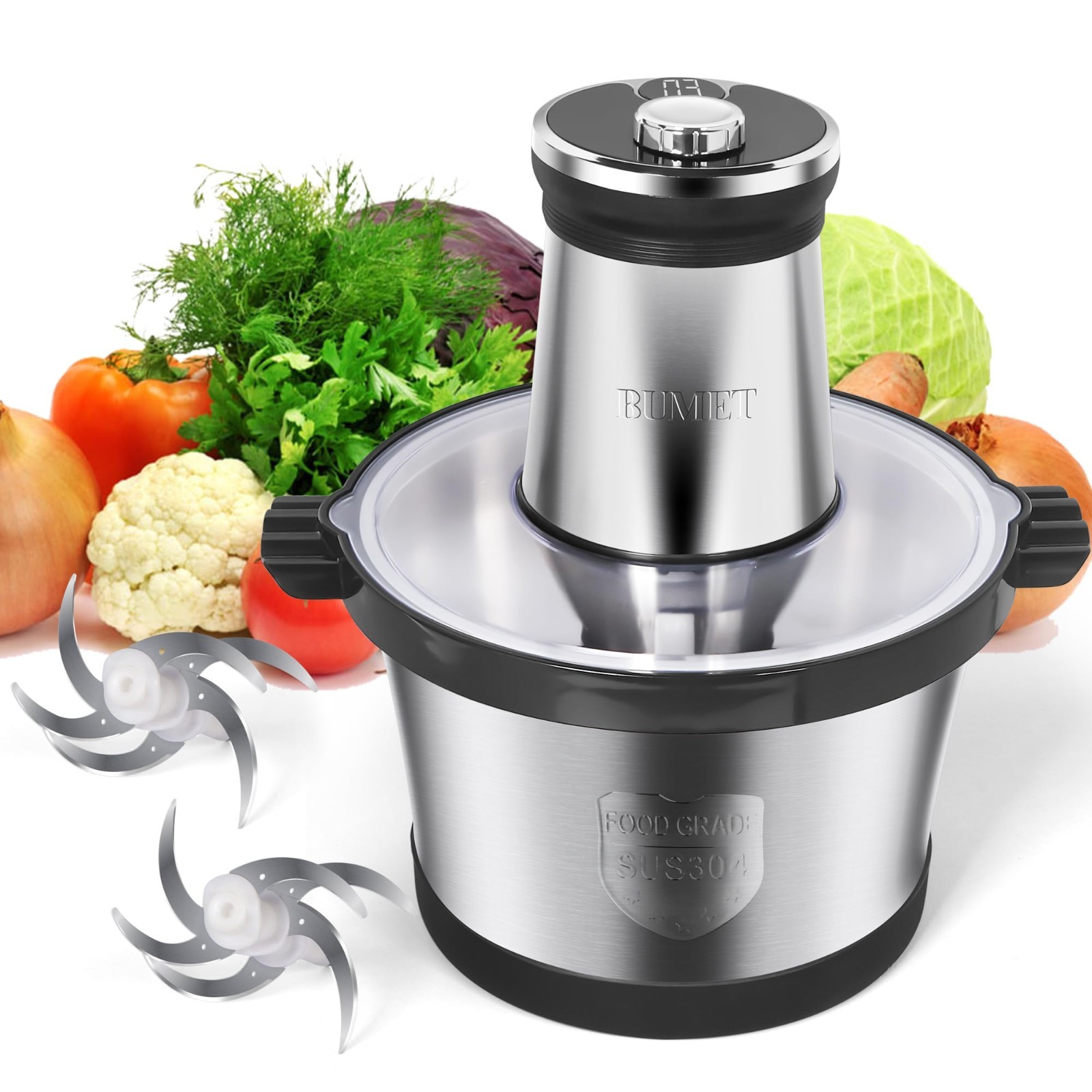 16-Cup Electric Food Processor – 850W, LED Timer, 3-Tiered Blade for Chopping, M
