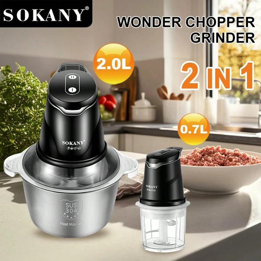 Electric Food Processor 400 Watts, 4 Stainless Steel Blades, 2 Liters + .7 Liter