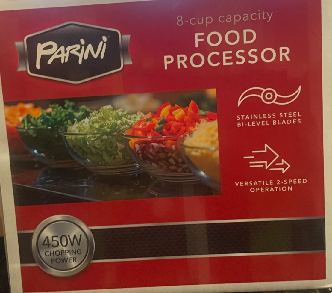 Parini Food Processor, 8 Cup 2 Speed 450w, BPA free, Stainless-Steel Blades NEW