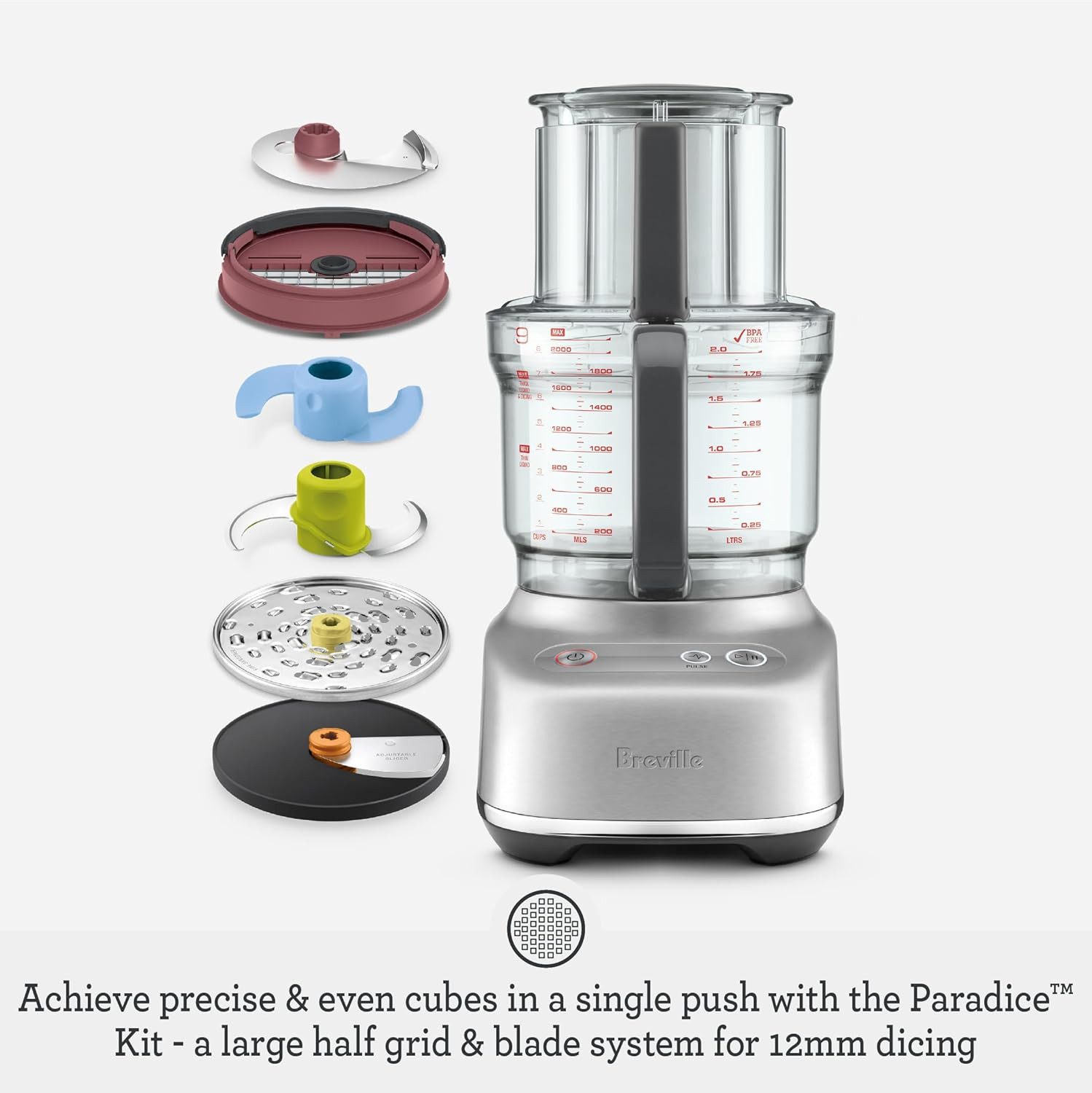 Breville BFP638 Paradice 9 Cup Food Processor and Dicer, Small, Brushed Stainles