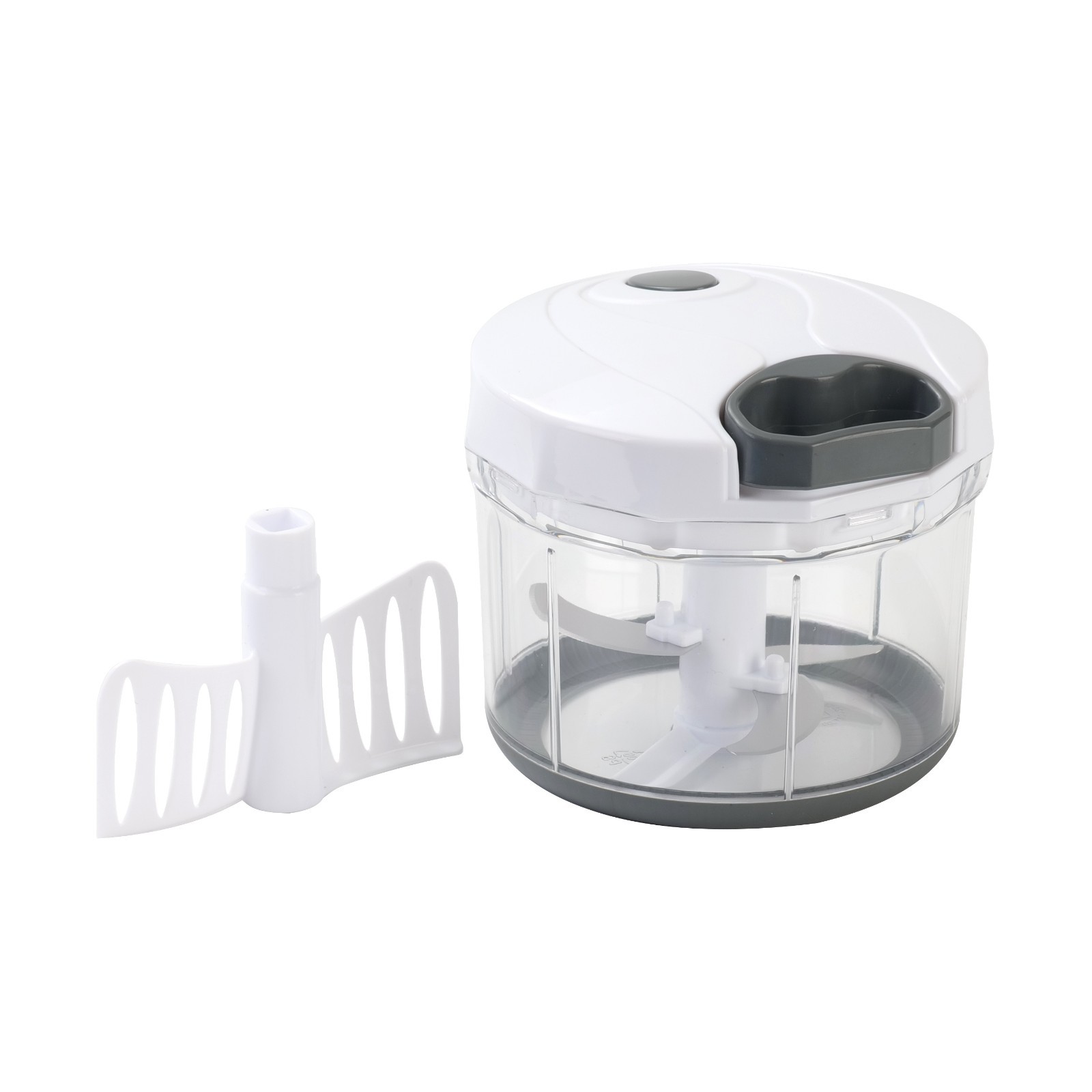 (4 pack) 1qt Quick Pull Chopper, BPA free , SS Blades, White & Grey, Weight 320g