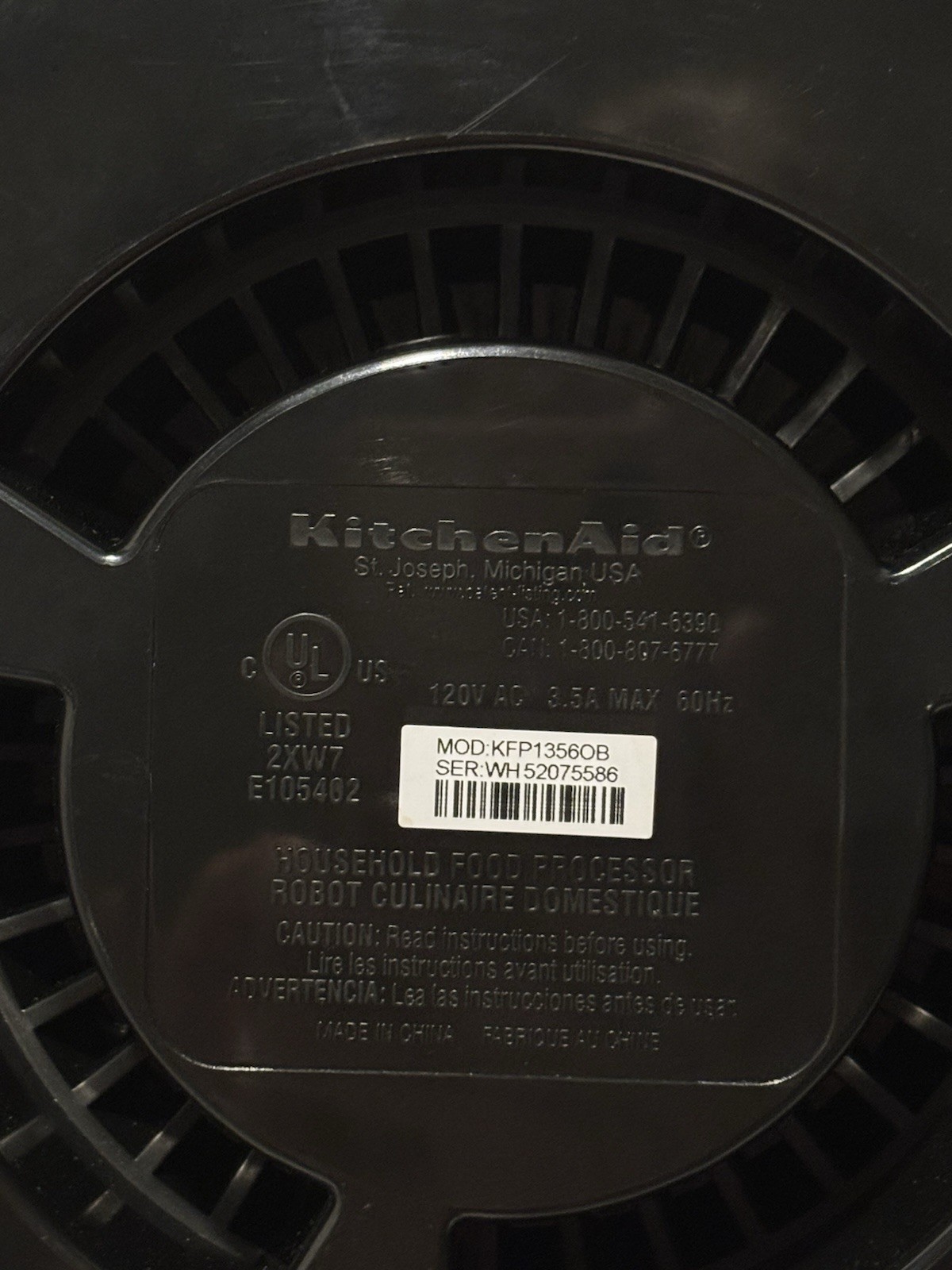 KitchenAid 13 cup Food Processor Model KFP13560B- No Blades