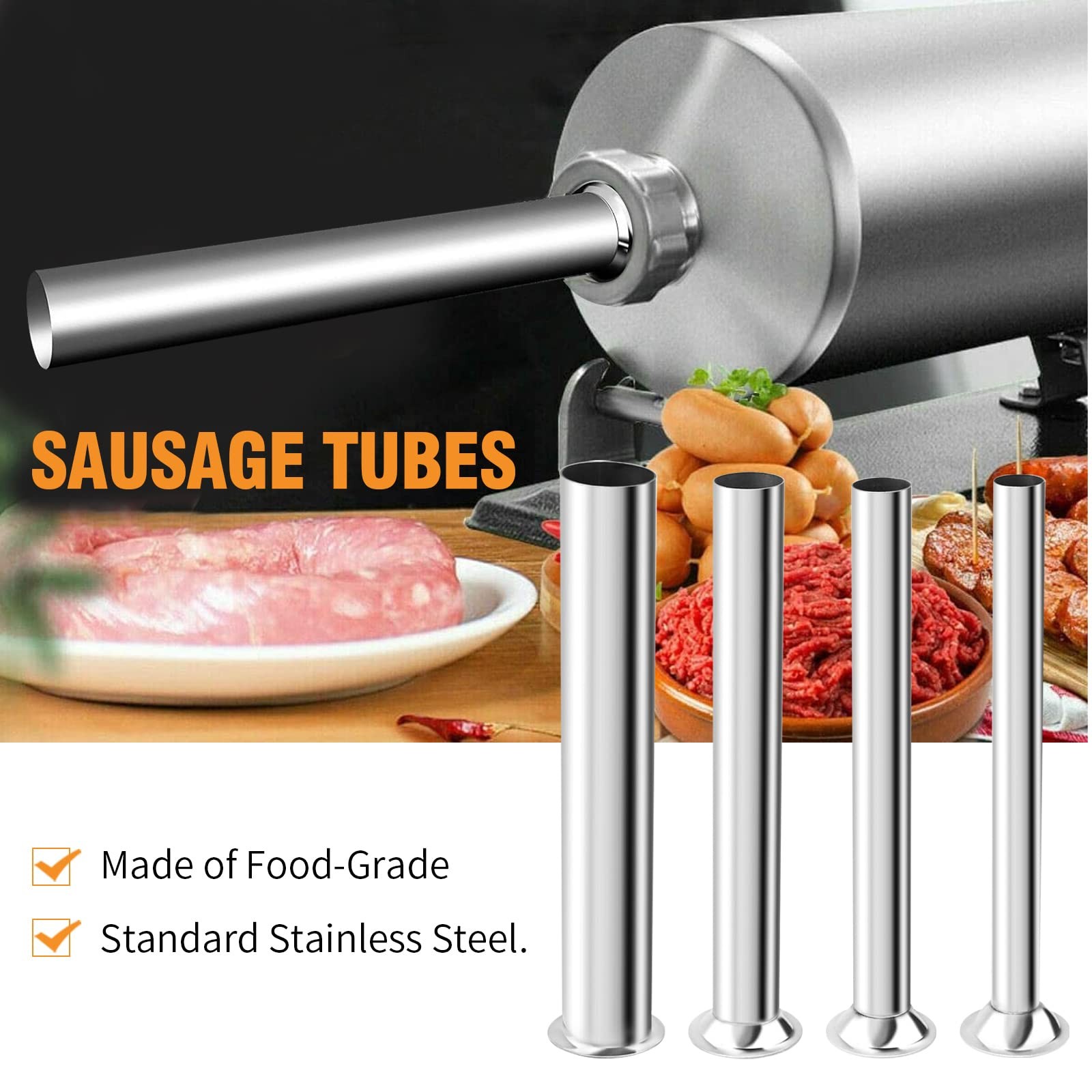 Hoypeyfiy Stainless Steel Sausage Stuffing Tubes 4 Sizes Meat normal, Sliver