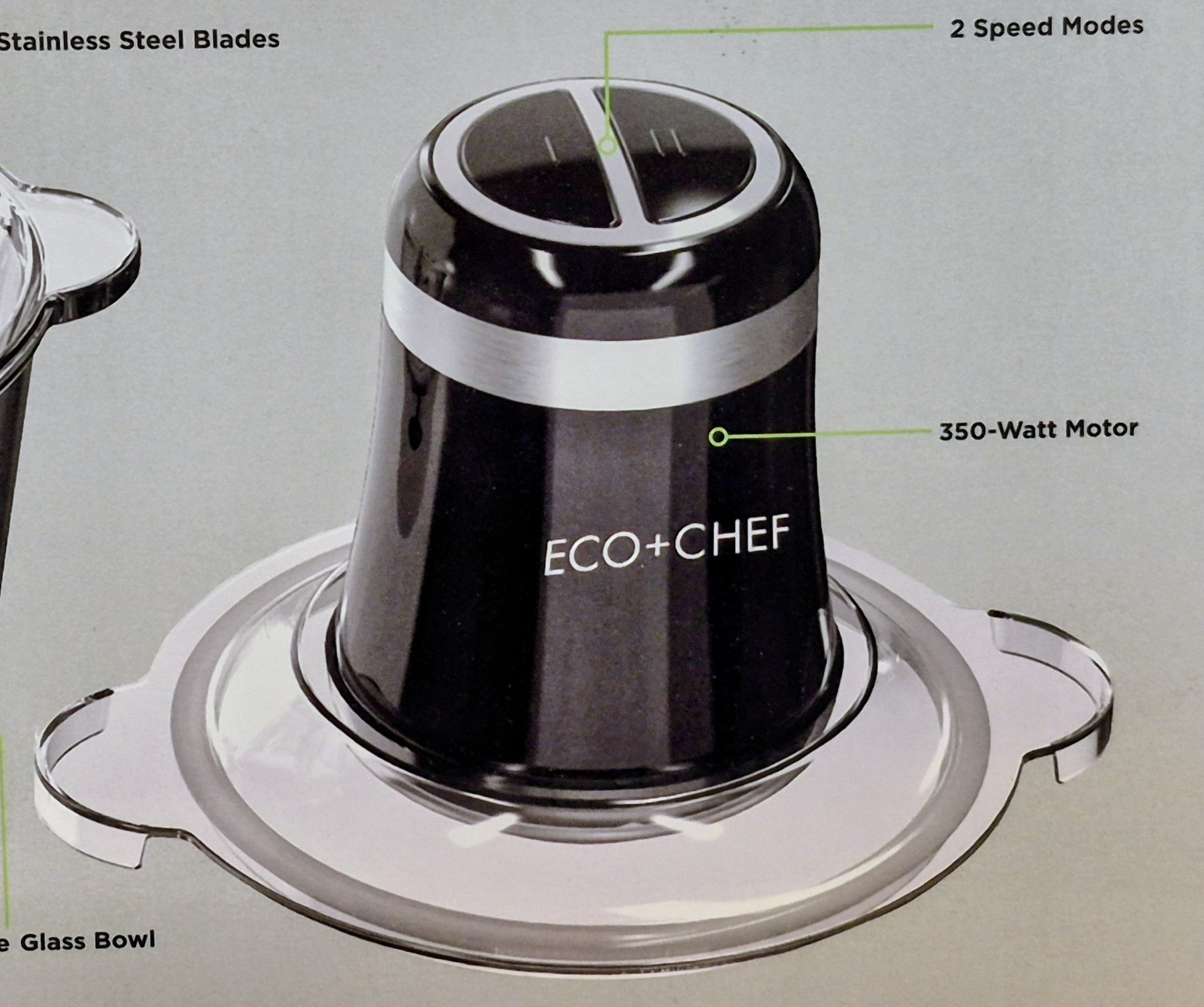 Eco+Chef 8.5 Cup Food Processor w Glass Mixing Work Bowl CHOP EC-85CFP-M NEW BX
