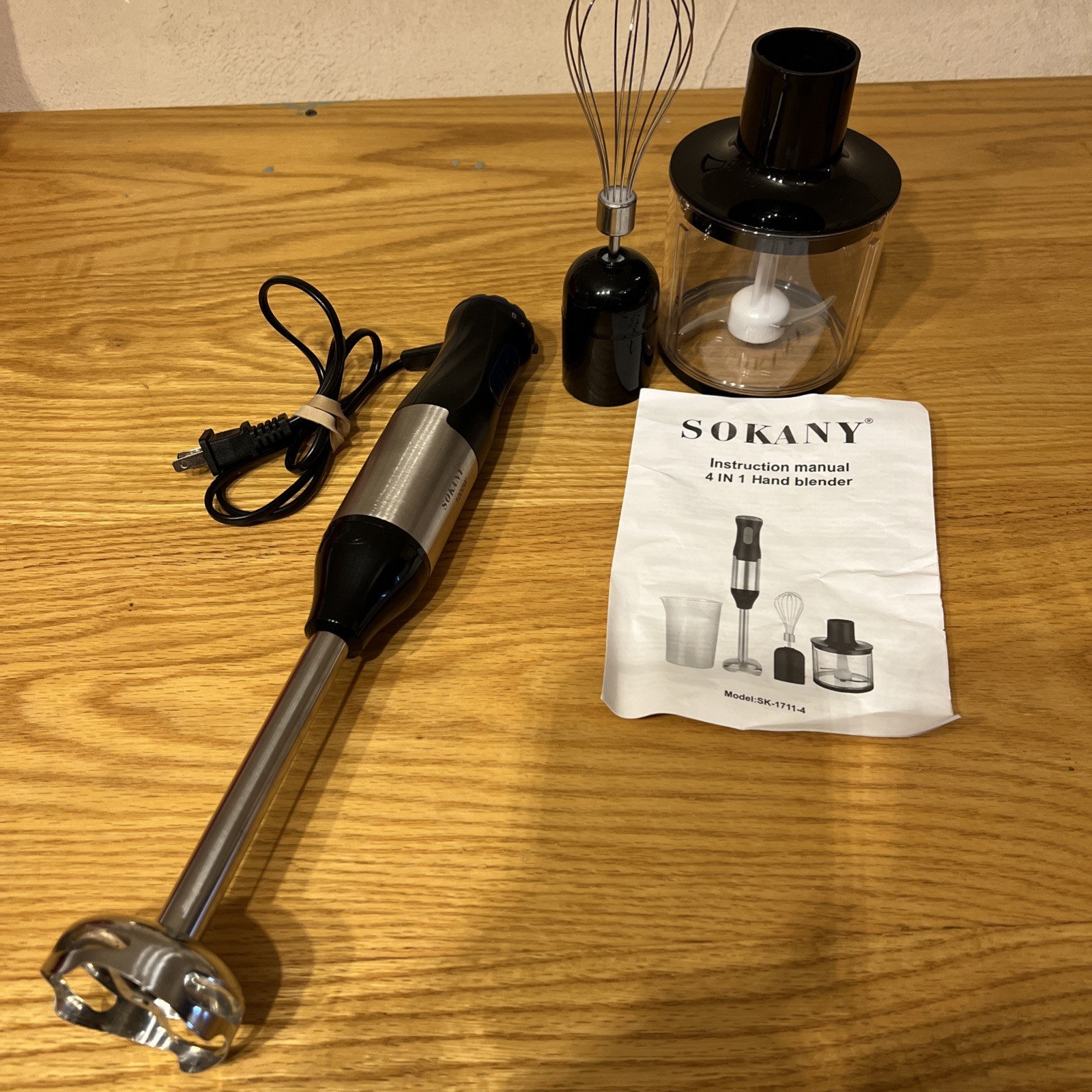 SOKANY 4-IN-1 Dishwasher Safe Hand Blender 110V, 50/60HZ, 1000w Motorboat Whisk