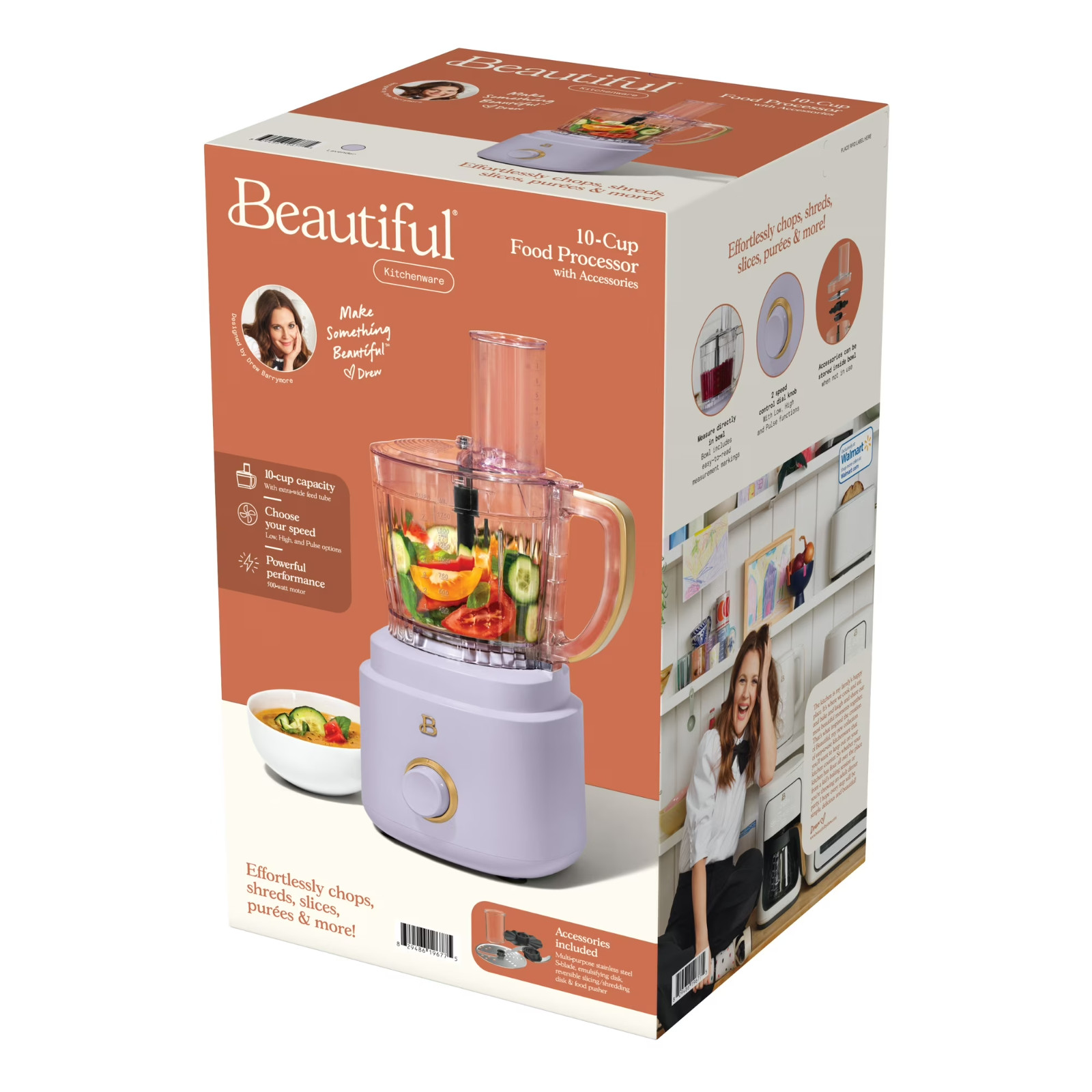 Beautiful 10-Cup Food Processor with Accessories, Lavender by Drew Barrymore