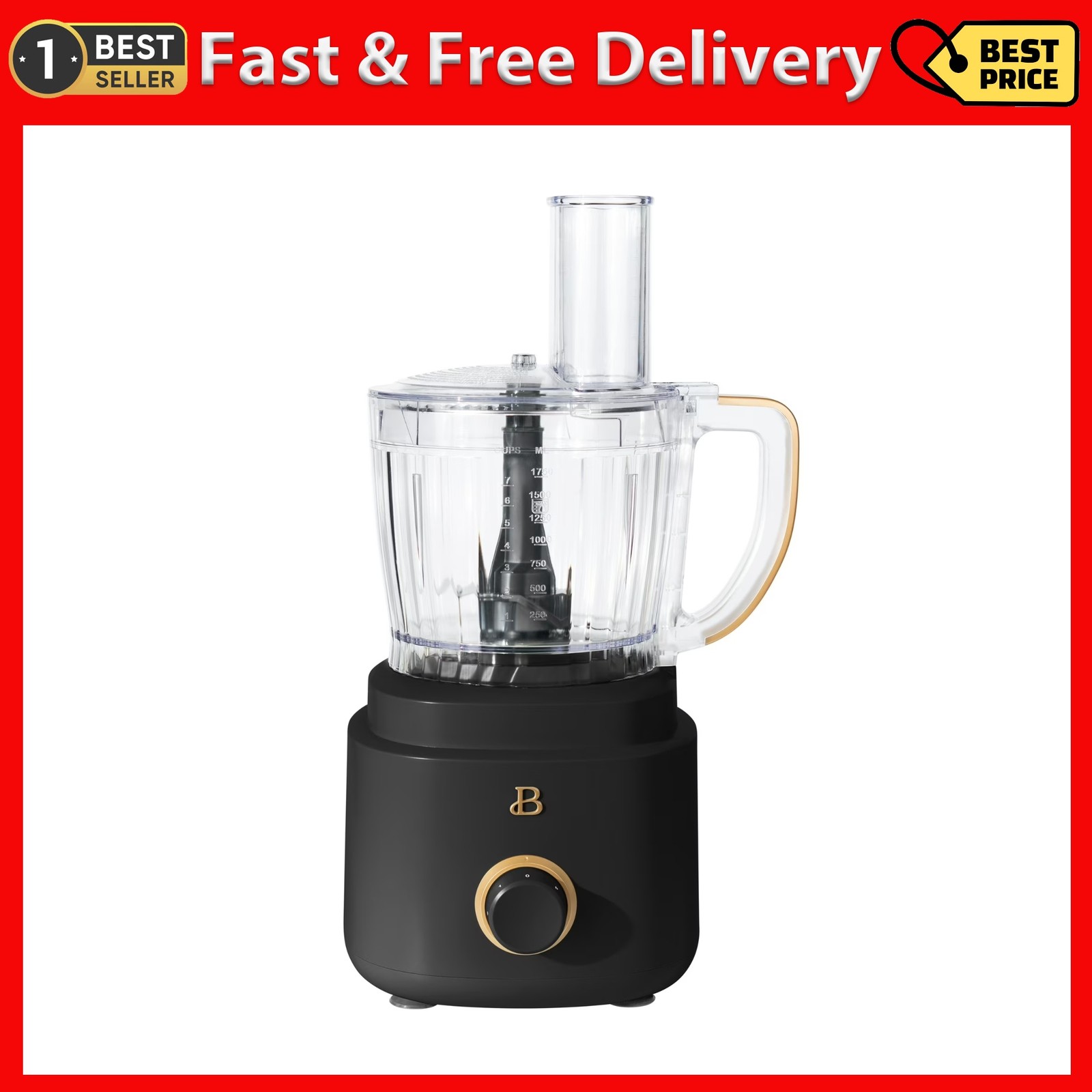 Beautiful 10-Cup Food Processor with Accessories, Black Sesame by Drew Barrymore