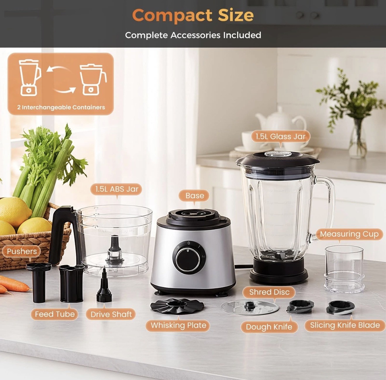 Food Processor Blender Combo for Vegetable, Dough, Electric Food Processors S…