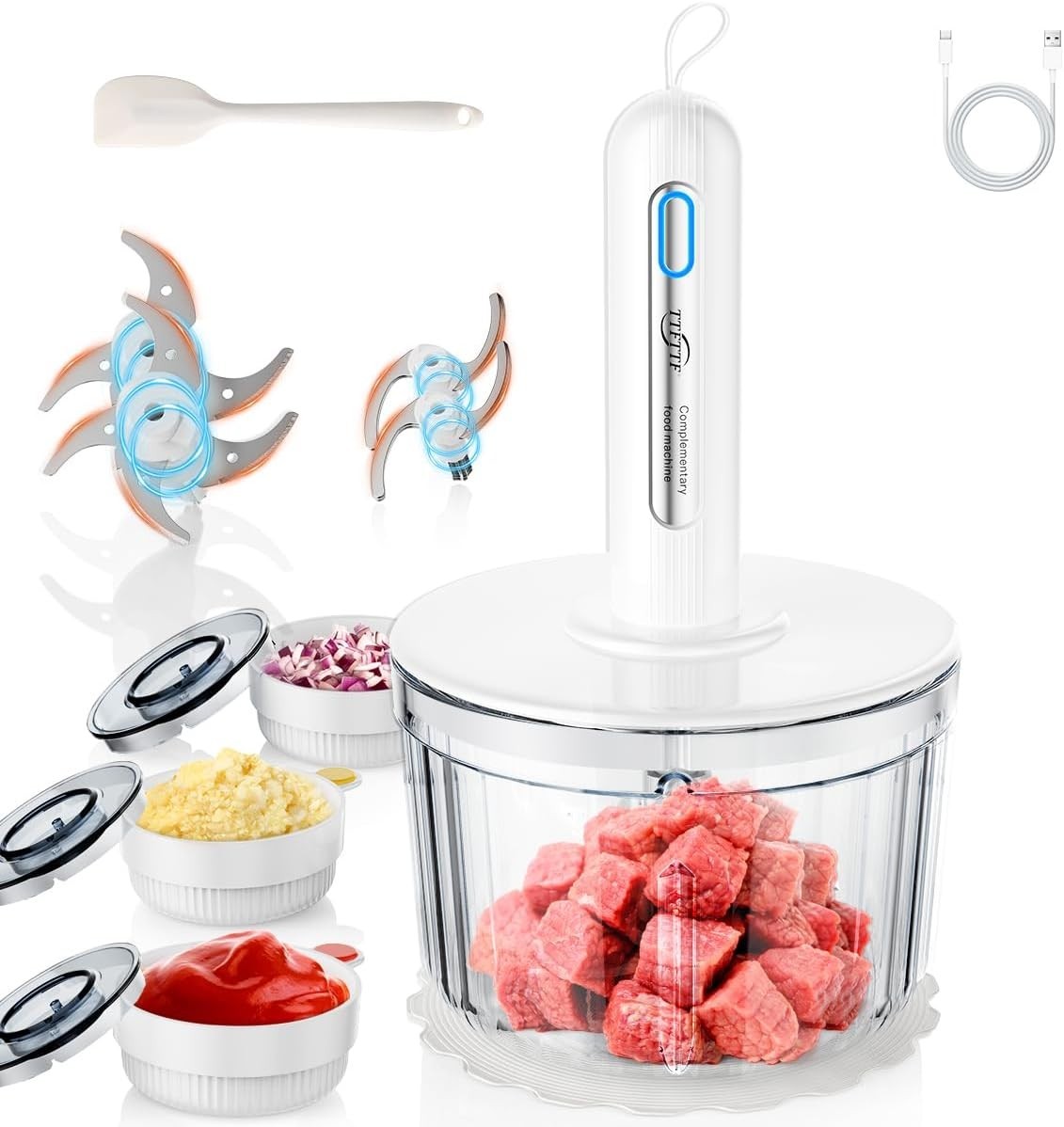 Cordless Food Processor & Meat Grinder – 4 Stainless Steel Blades, Easy Cleanup