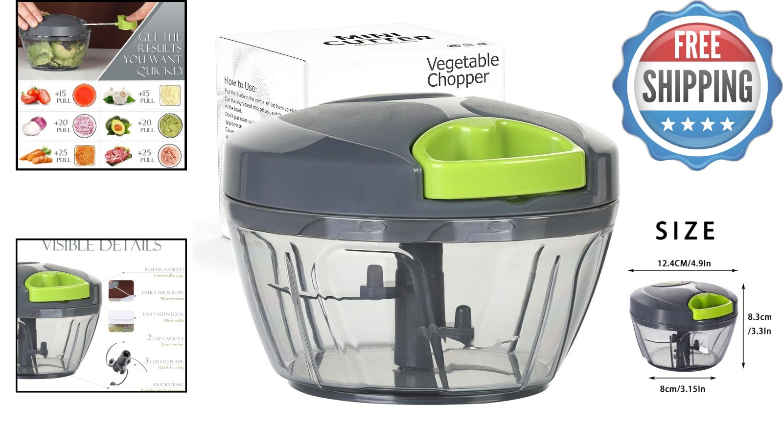 Portable Hand Pull String Food Processor – Garlic Mincer & Veggie Cutter 500ml
