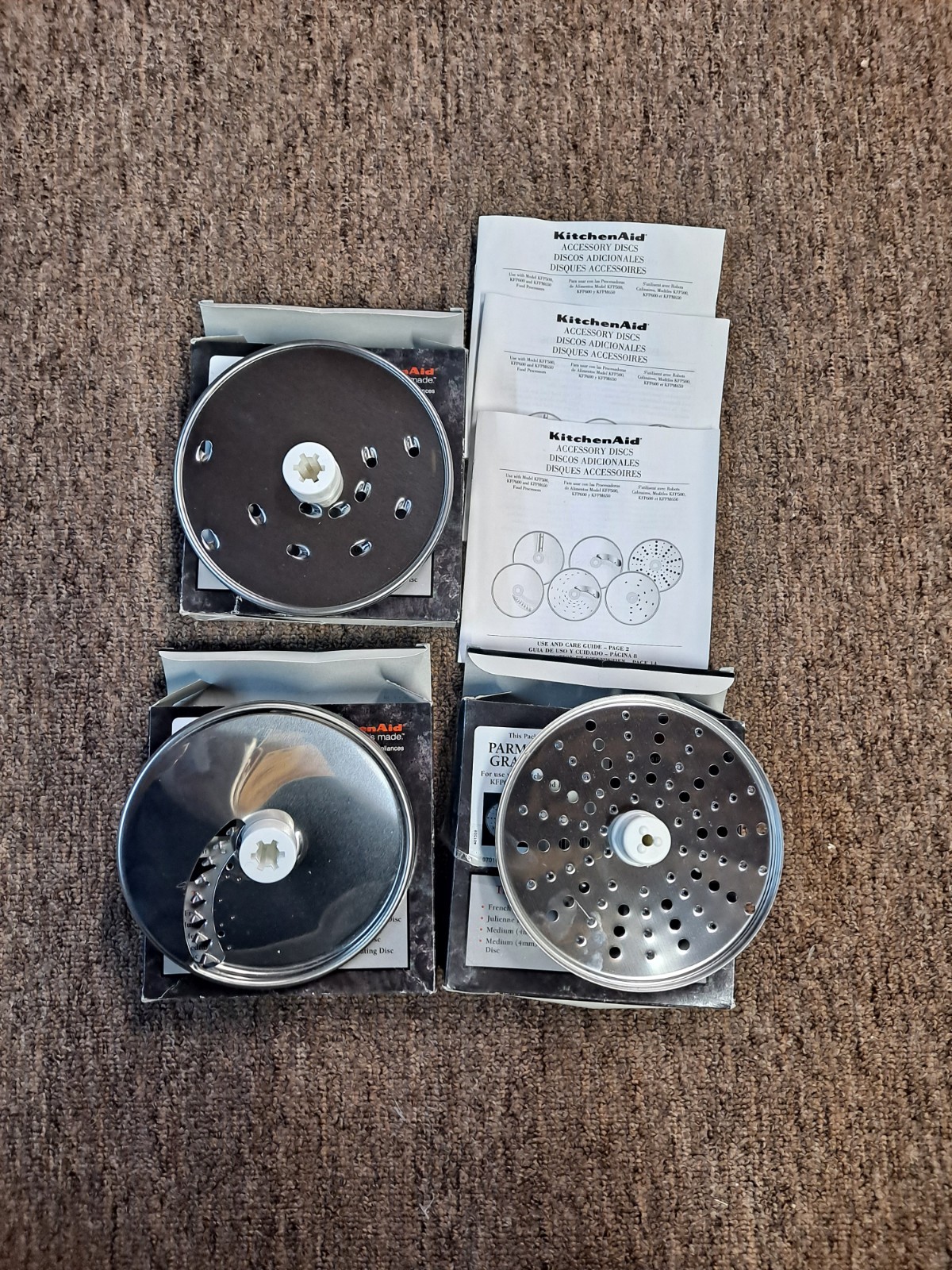 NOS Vintage KitchenAid Food Processor 3 Disc Lot KFP500 KFP600 Pristine