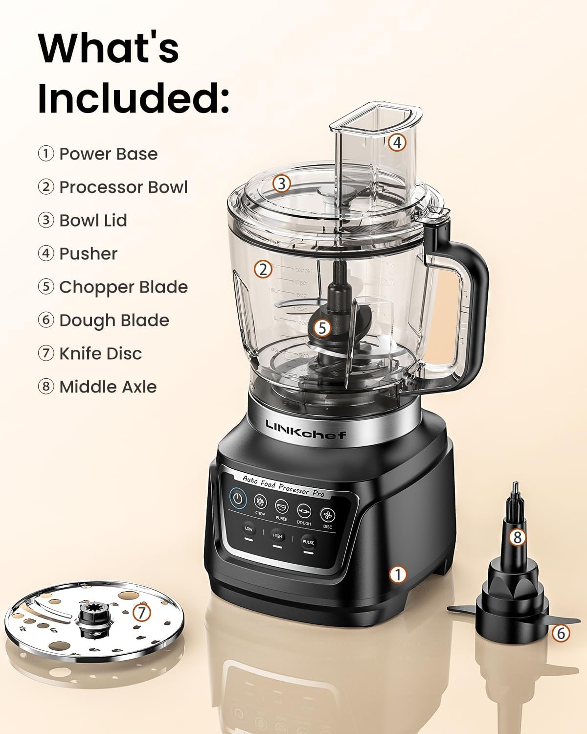 Linkchef Food Processor 68 Oz, 700W Electric Vegetable Chopper with 4 Functions