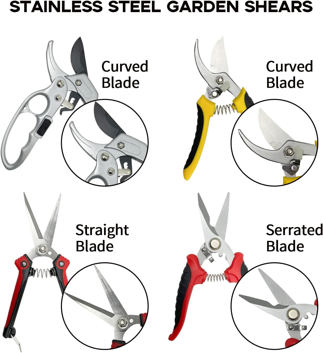 4 Pack Garden Pruning Set Shears Hand Pruners Bypass Pruning Shears Clippers Gar