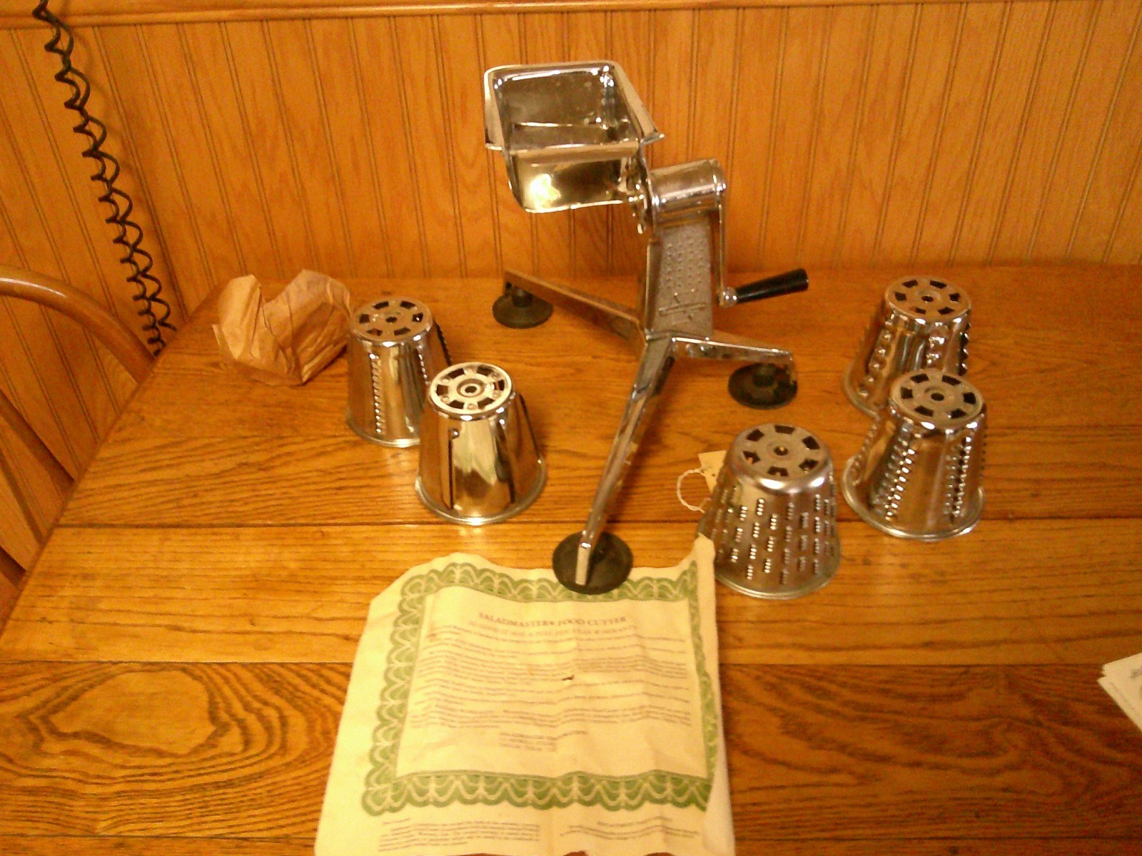 Saladmaster Vtg Food Processor Chopper Shredder Slicer 5 Cones Finger Guard