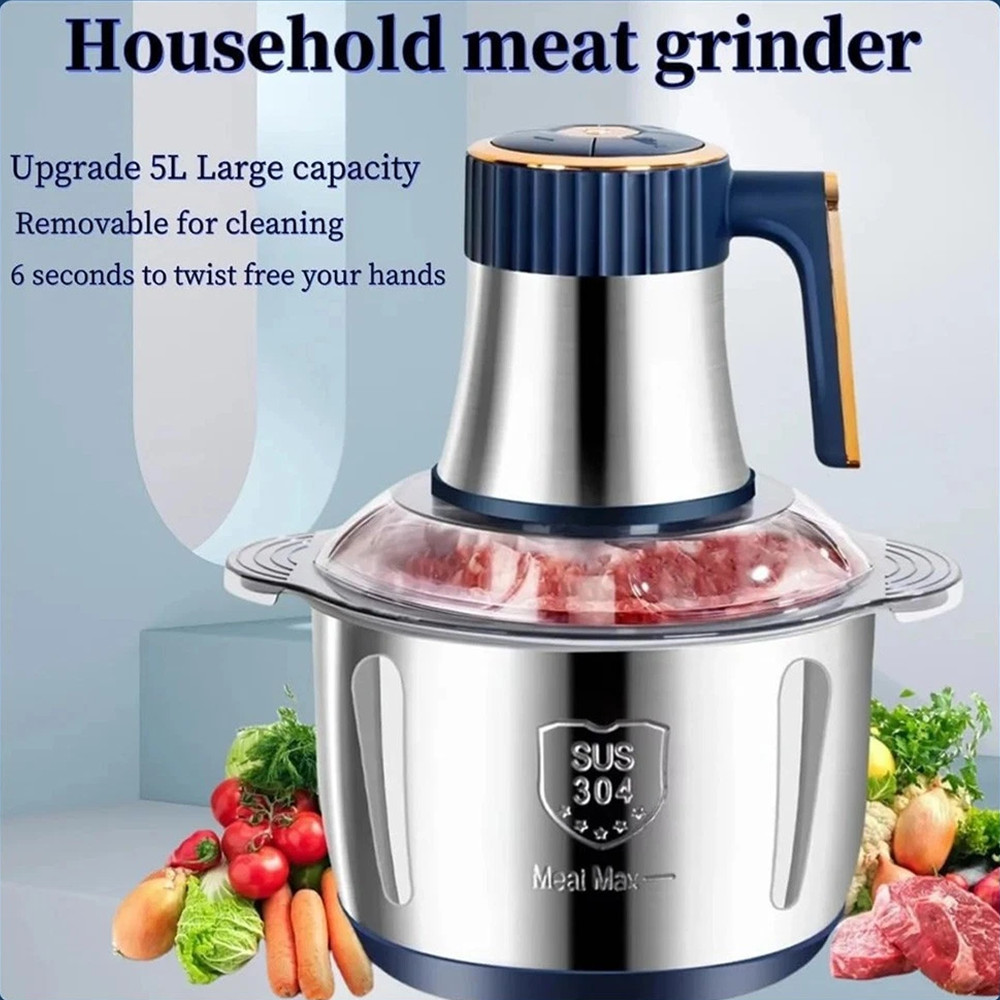 5L Electric Meat Grinders Multifunctional Vegetable Slicer Chopper 304Stainless