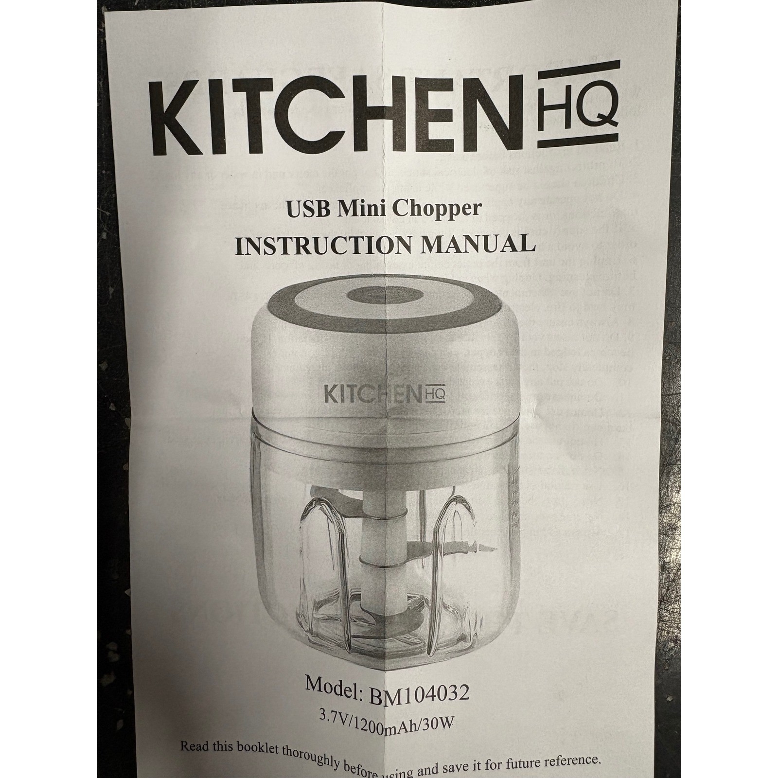 Kitchen HQ USB Mini Chopper Black Cordless Food Processor BM104032 30W New