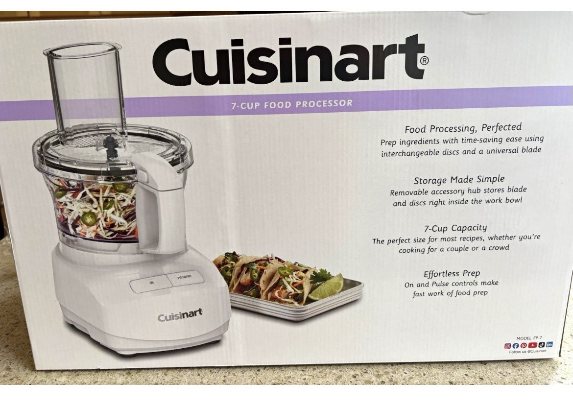 Cuisinart FP-7 7-Cup Food Processor White 450W Pulse, Bowl Blades Discs