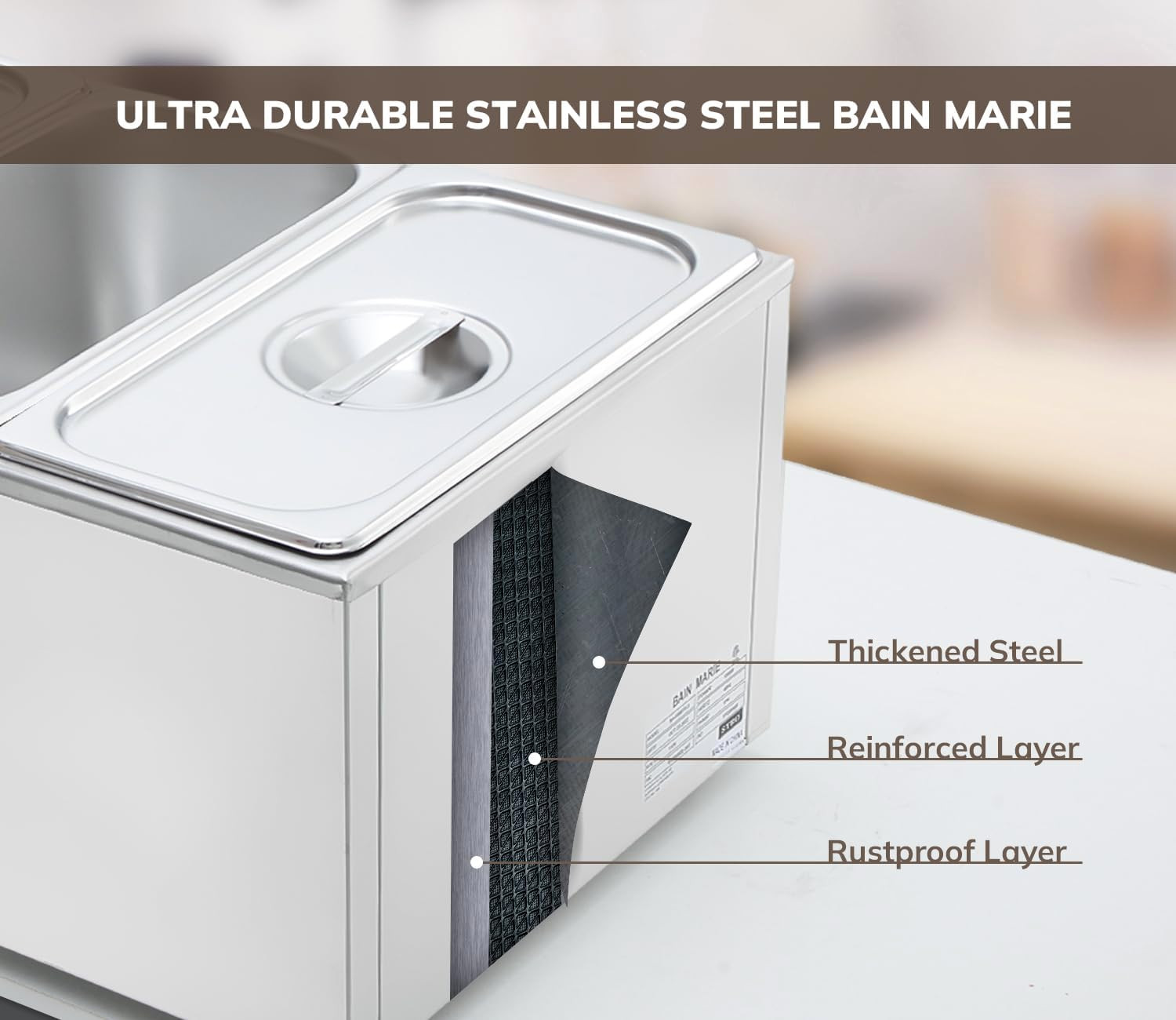 Warmer Commercial Grade Stainless Steel Bain Marie Easy to Clean Steam Table for
