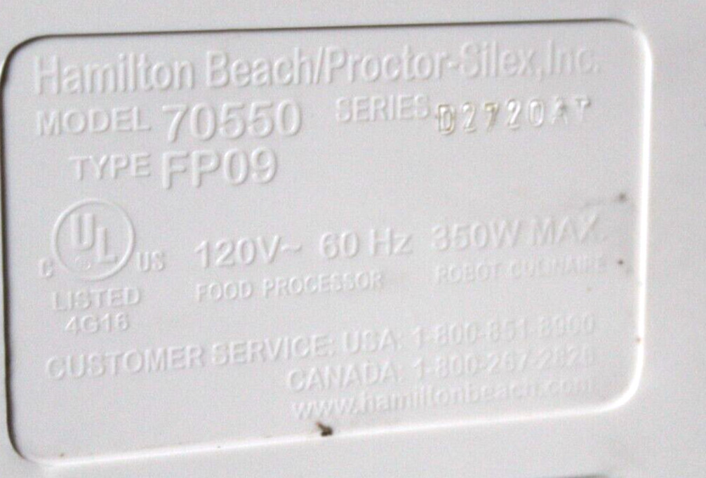 Vintage Hamilton Beach Food Processor #70550 Parts Only Not Working Used