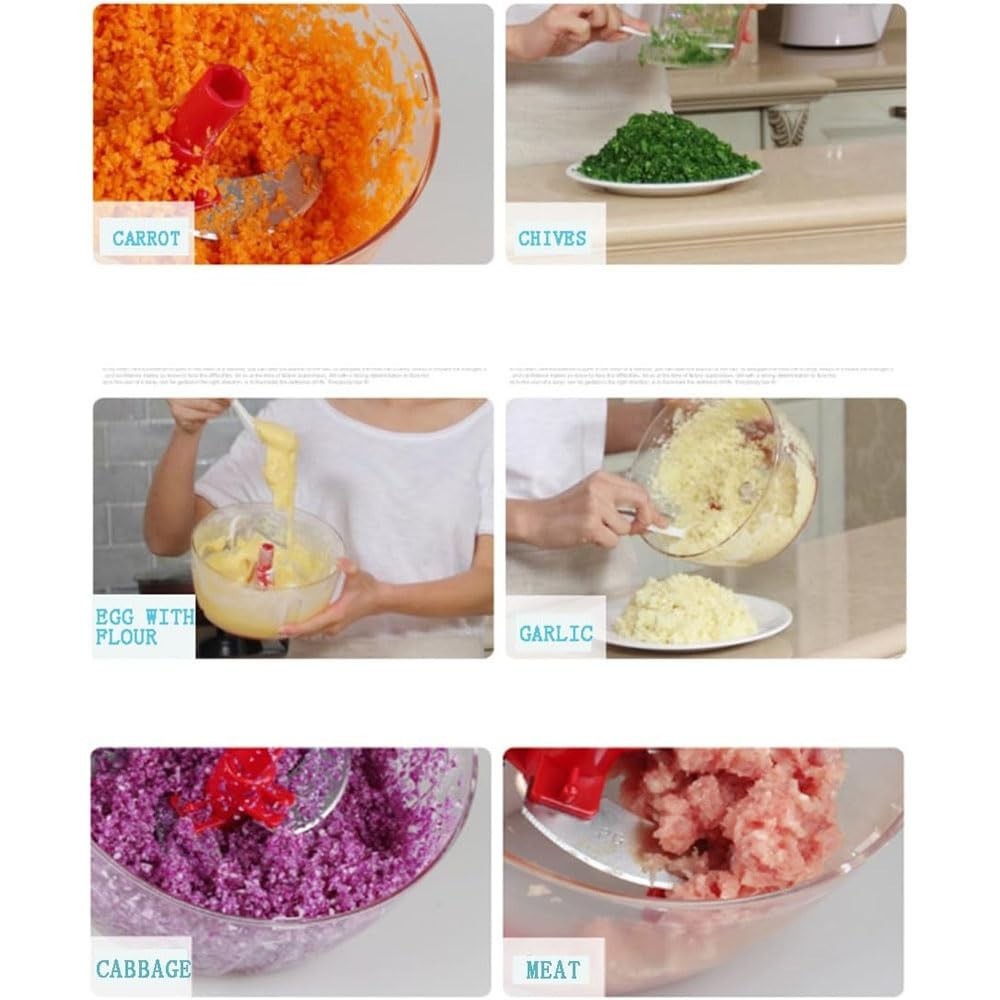 Multi-Functional 8-Cup Manual Food Processor, Hand Crank Chopper & Mincer for Ve