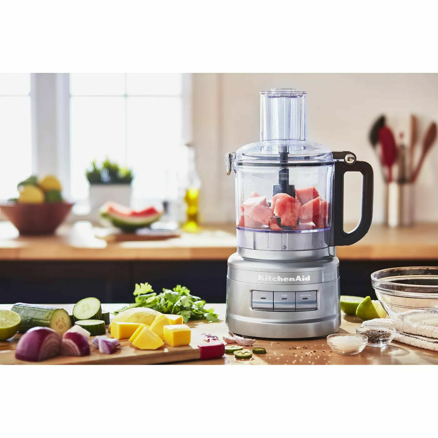 KitchenAid 7 Cup 3 Speed Food Processor and Veggie Chopper, Silver (Open Box)