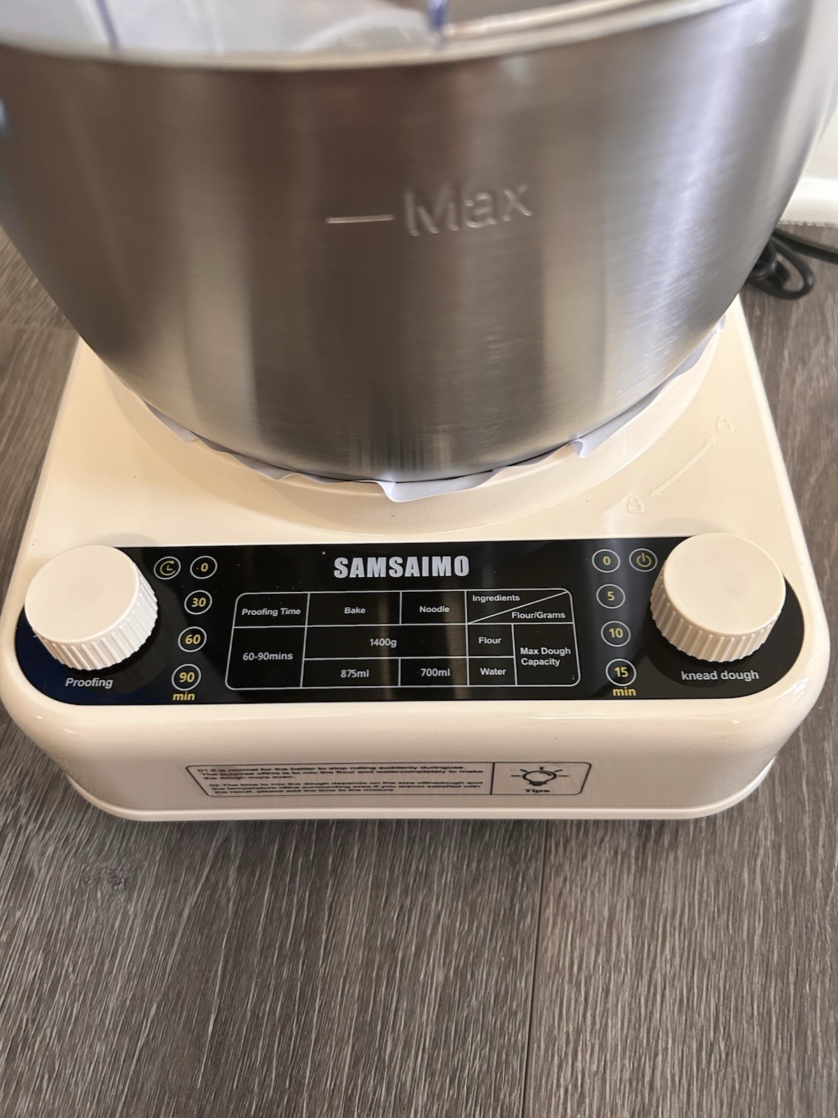 SAMSAIMO Electric Food Processor Dough Kneader, Stainless Bowl, Timer