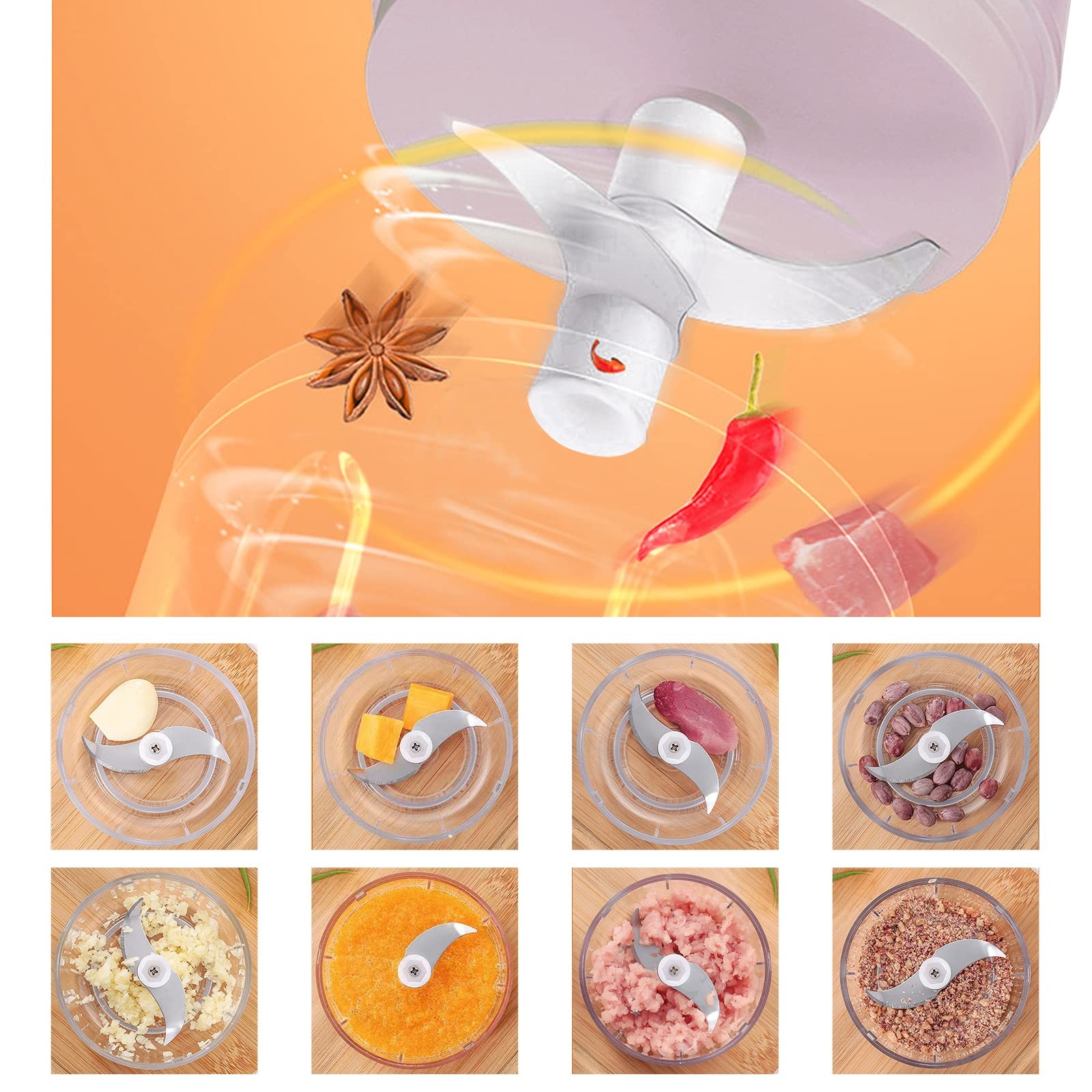 Electric Mini Garlic Mincer 100ML USB Rechargeable Vegetable Onion Chopper