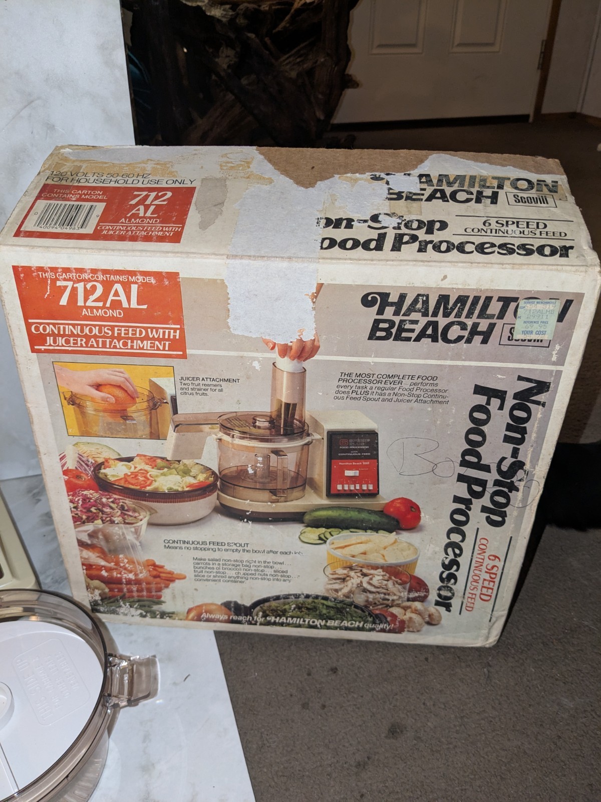 HAMILTON BEACH 712-AL 6-speed Non Stop FOOD PROCESSOR W/ JUICER ALMOND Vintage