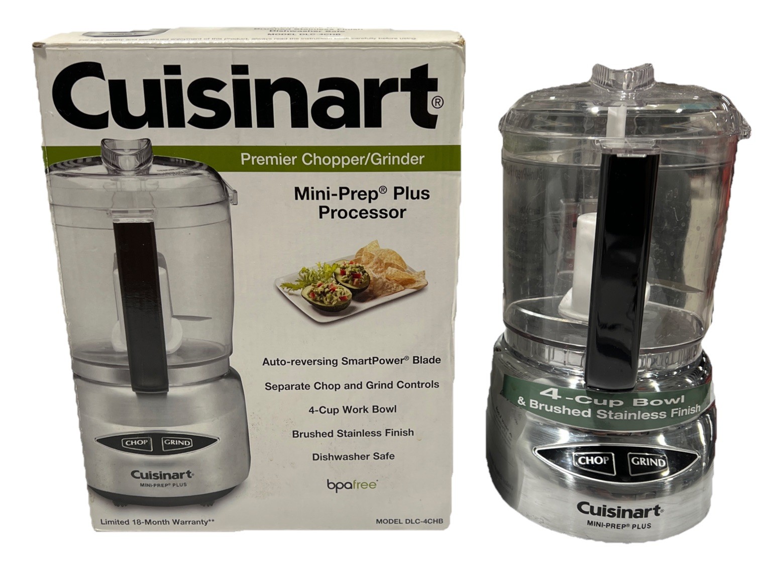 Cuisinart DLC-4CHB 1.70ft Mini-Prep Plus 4-Cup Food Processor Chrome Tested EUC