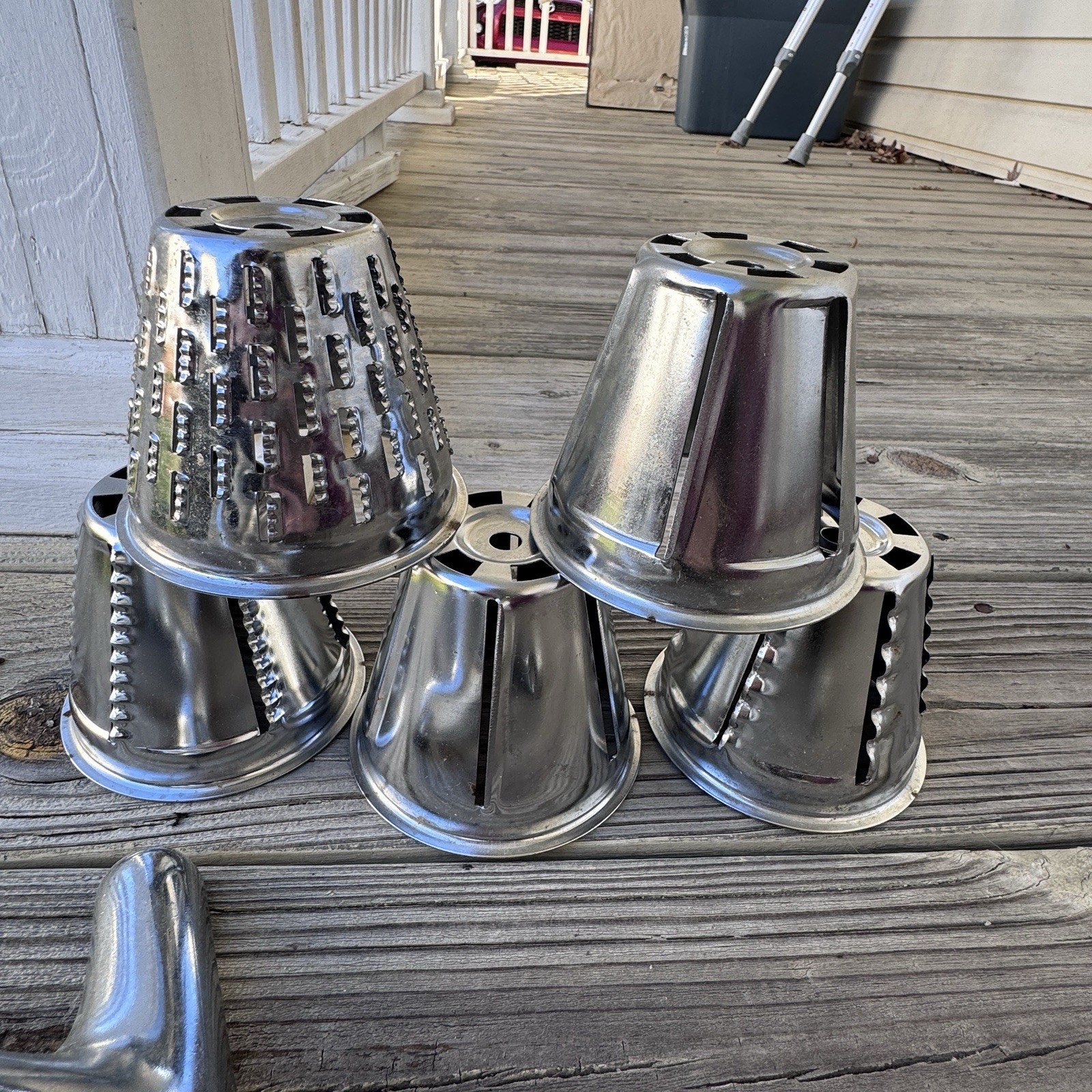 Vintage vegetable Food Processor Chopper Shredder Slicer 5 Cones Multiple Pieces