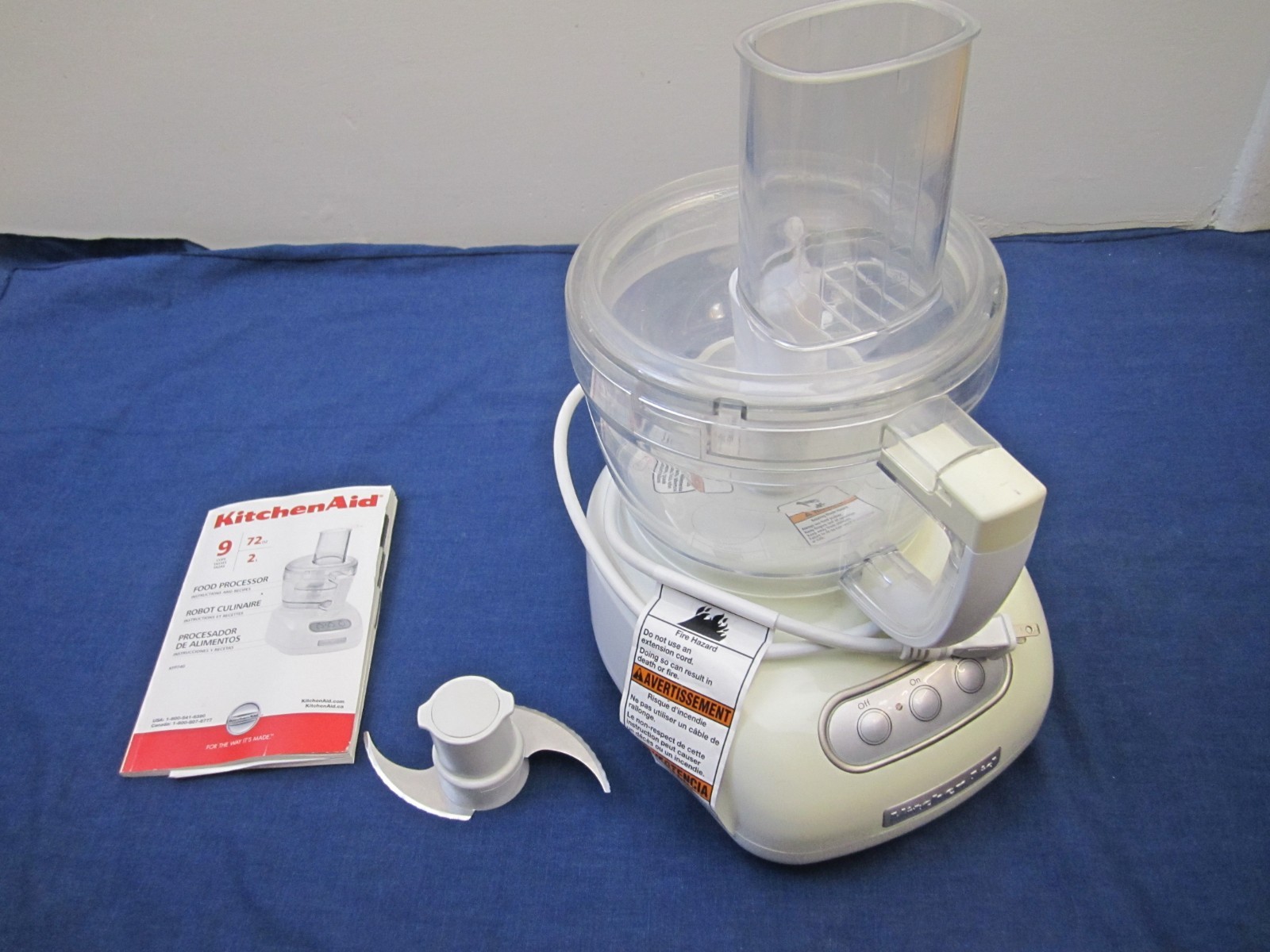 KitchenAid KFP740 WH1 Food Processor 9-Cup w/ Bowl, Blades, Manual FAST SHIPPING