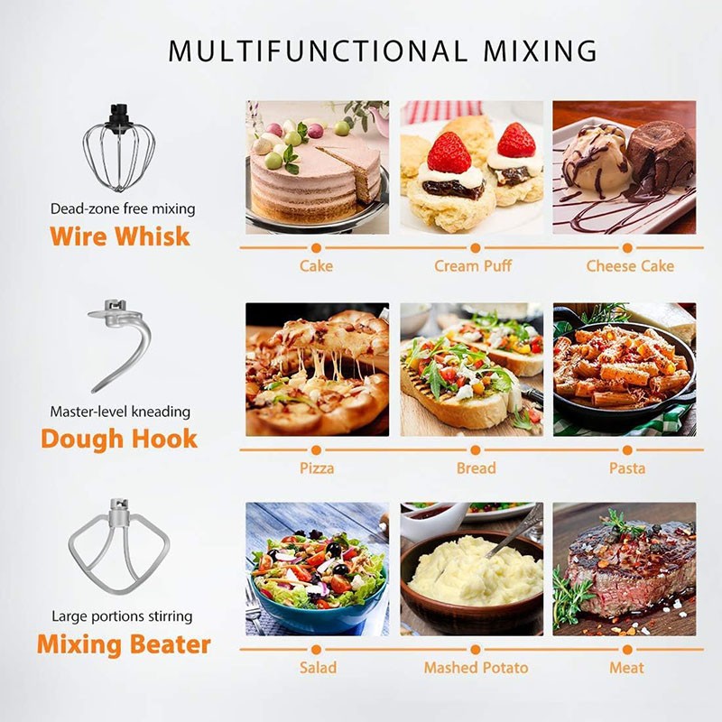 3In1 Food Stand Mixer Stainless Steel Bowl Meat Grinder Blender 6QT 6 Speed