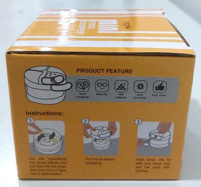 Manual Mini Food Processor – Pull Cord Chopper with 2 Blades 1 Pcs