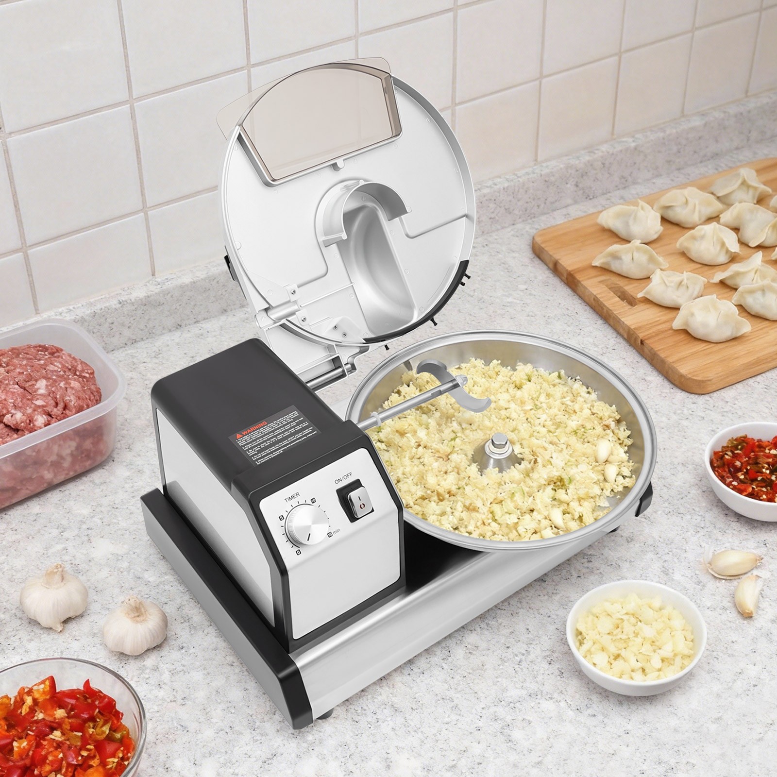 Commercial Food Processor, Electric Vegetable Chopper Meat Grinder Mincer 110V