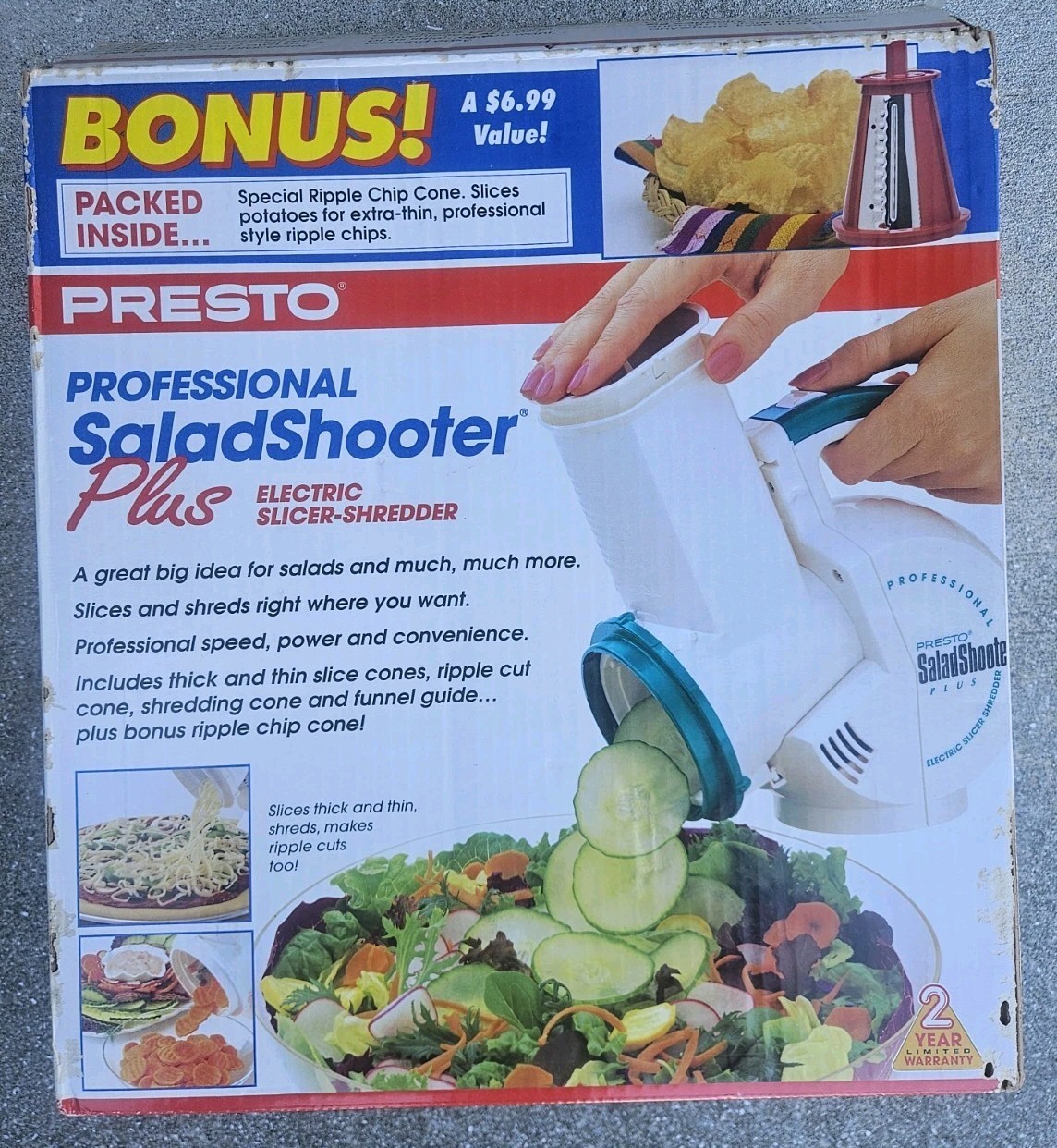 PRESTO Professional Salad Shooter PLUS Electric Slicer Shredder 0296001 NOB