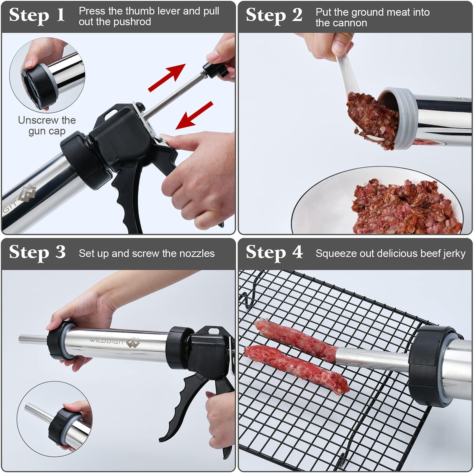 WILDDIGIT Professional Beef Jerky Gun Kits, Stainless Steel 1.4, Silver