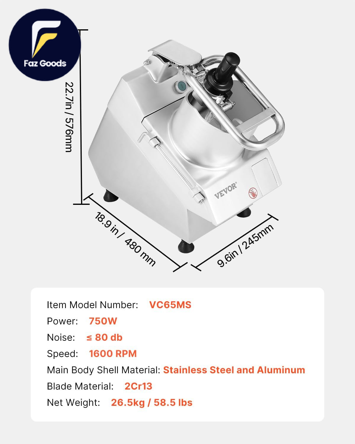 Food Processor & Vegetable Chopper 2 Feeding Holes Food-Grade Stainless Steel