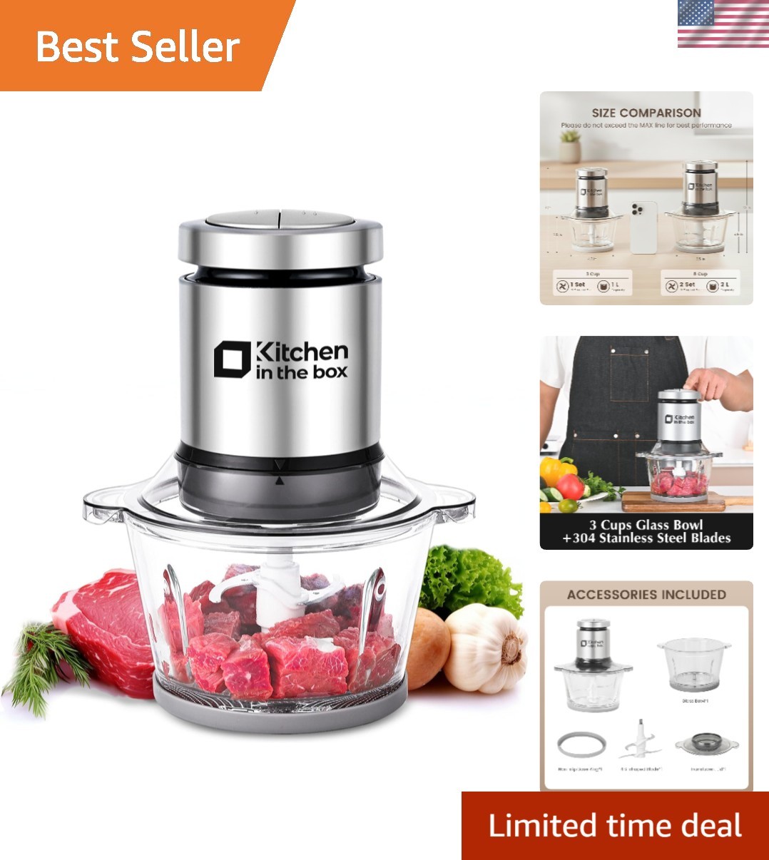 Compact 3-Cup Glass Bowl Food Processor with 400W Motor – Chops Meat & Veggies