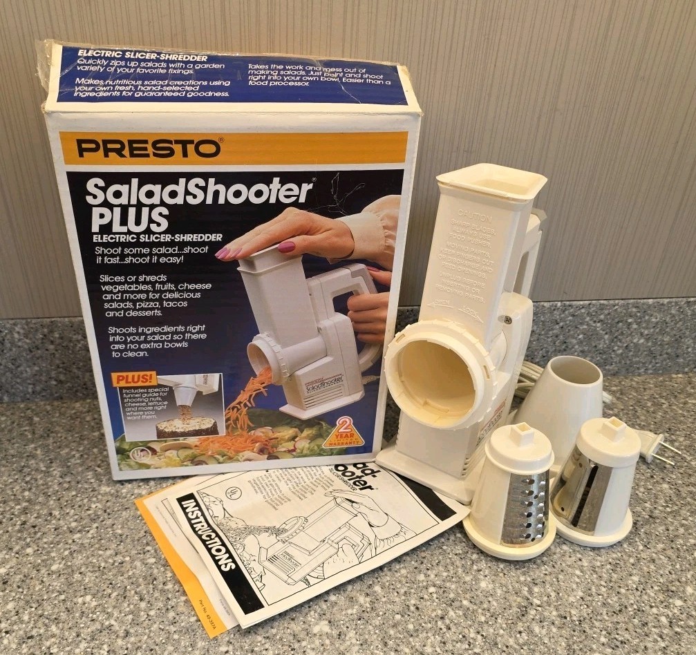Presto Salad Shooter Plus Funnel Guide Electric Slicer Shredder 02911 1988 Compl