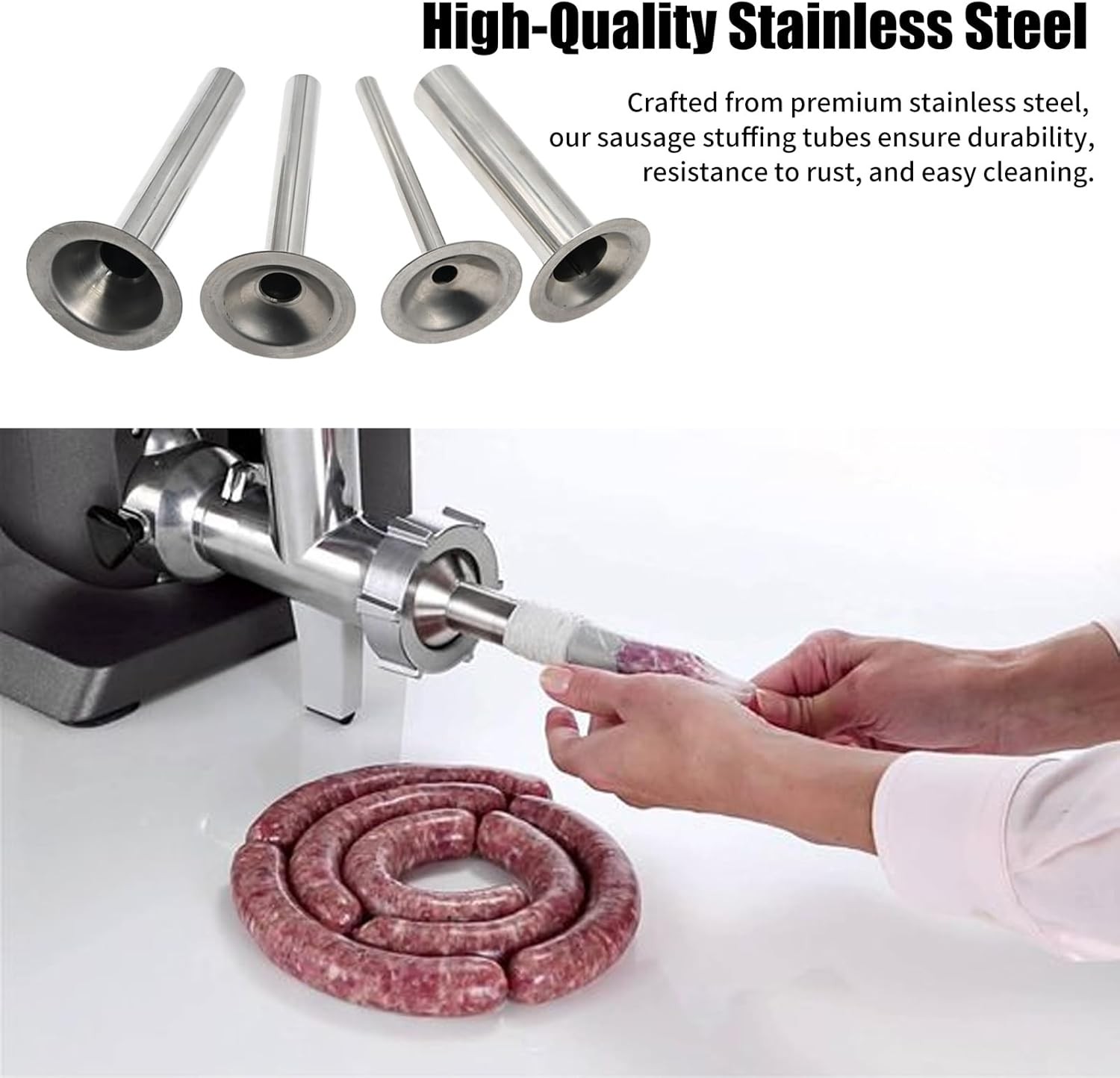 Stainless Steel Sausage Stuffer Tubes Food Meat Grinder #22, Silver