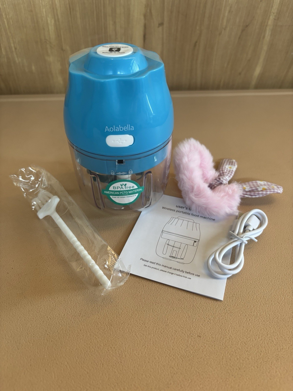 Aolabella Mini Garlic Chopper USB Portable BPA-Free Blue