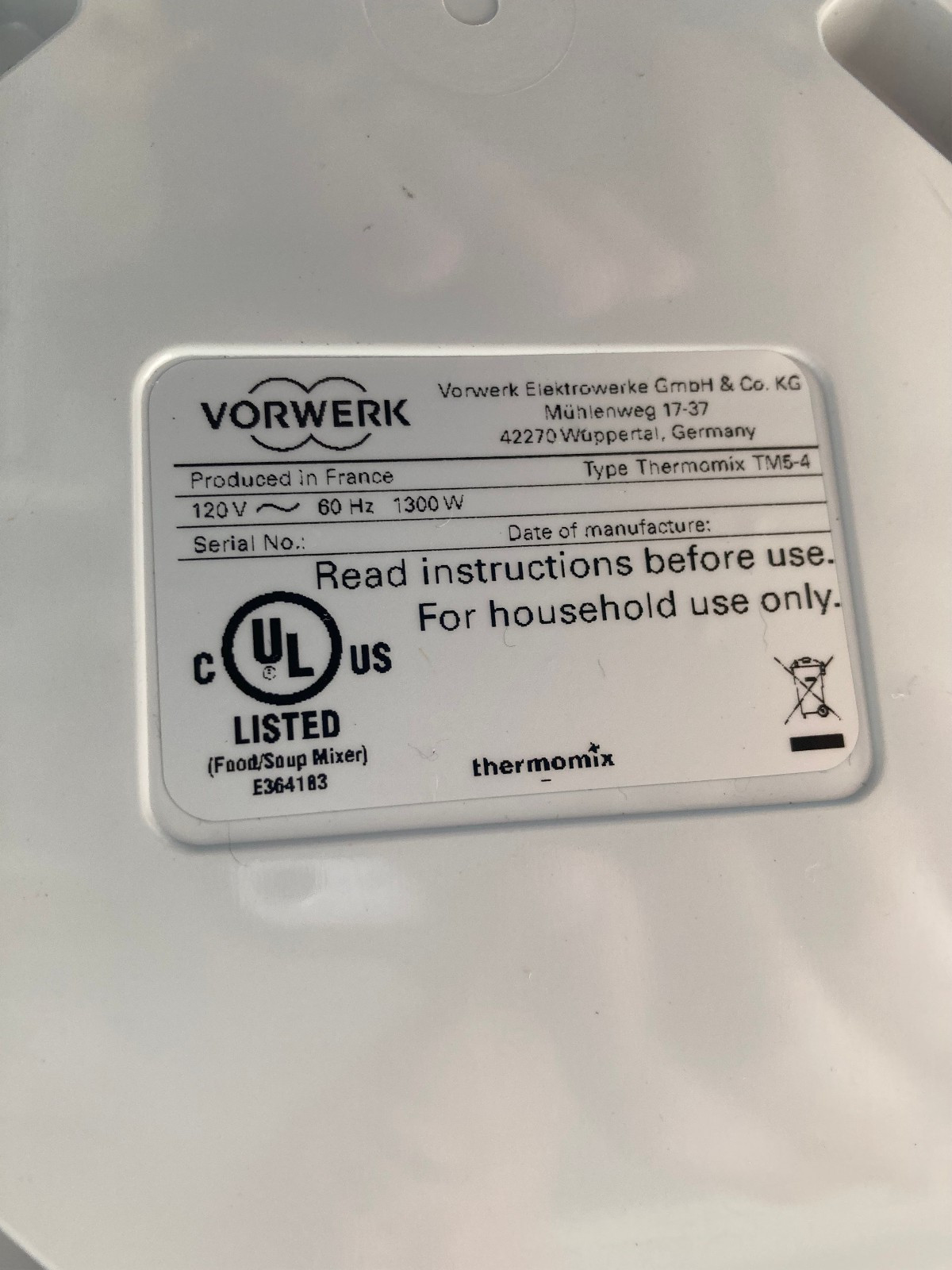 Thermomix TM5 White WiFi Guided Cooking System TM5-4 parts/repair