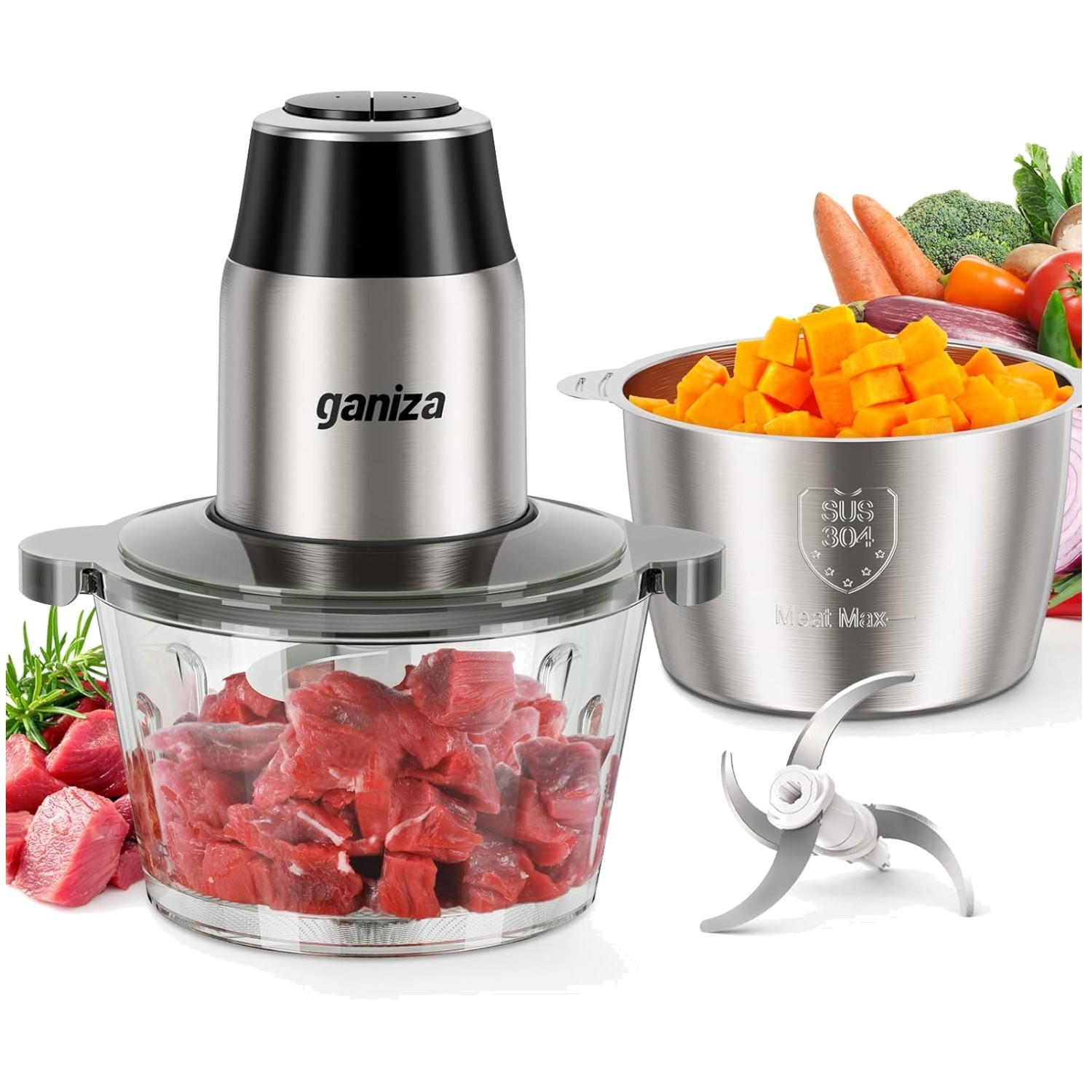 Versatile 450W Food Chopper & Meat Grinder – 8 Cup Bowls for Ultimate Ease