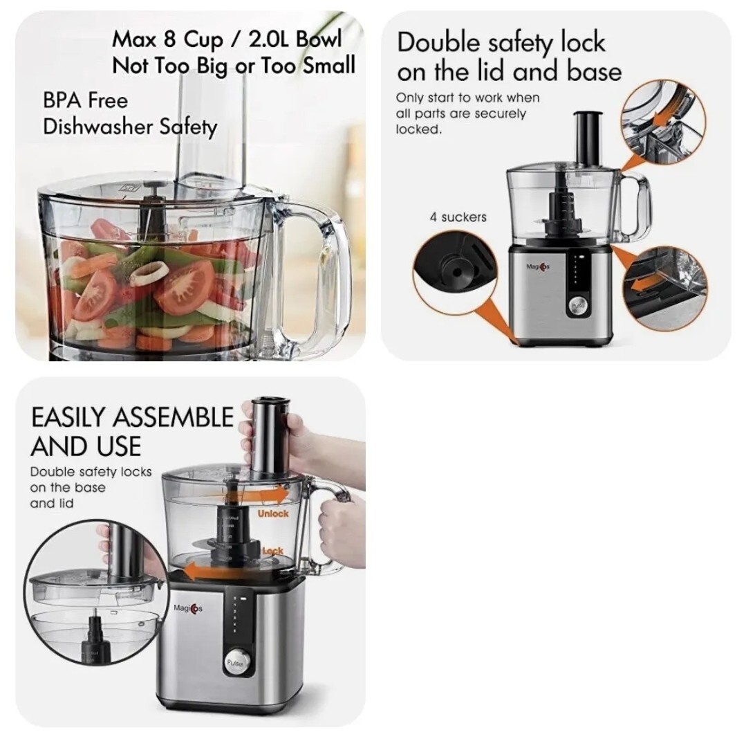MAGICCOS 8-Cup Citrus Juicer Food Processor – 7 Functions