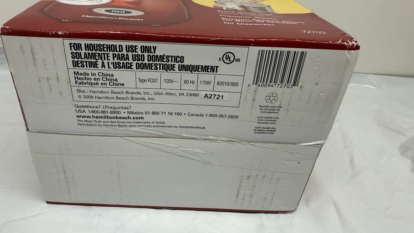 Hamilton Beach Ensemble 72703 Red 3 Cups Food Processor Chopper