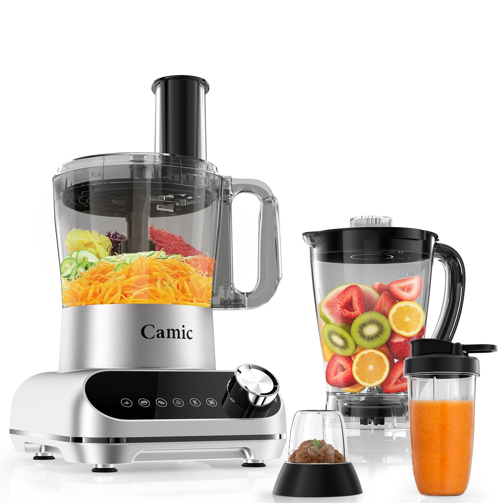 Camic Blender & Food Processor Combo,6 Functions for Smoothies,Chopping,Slicing