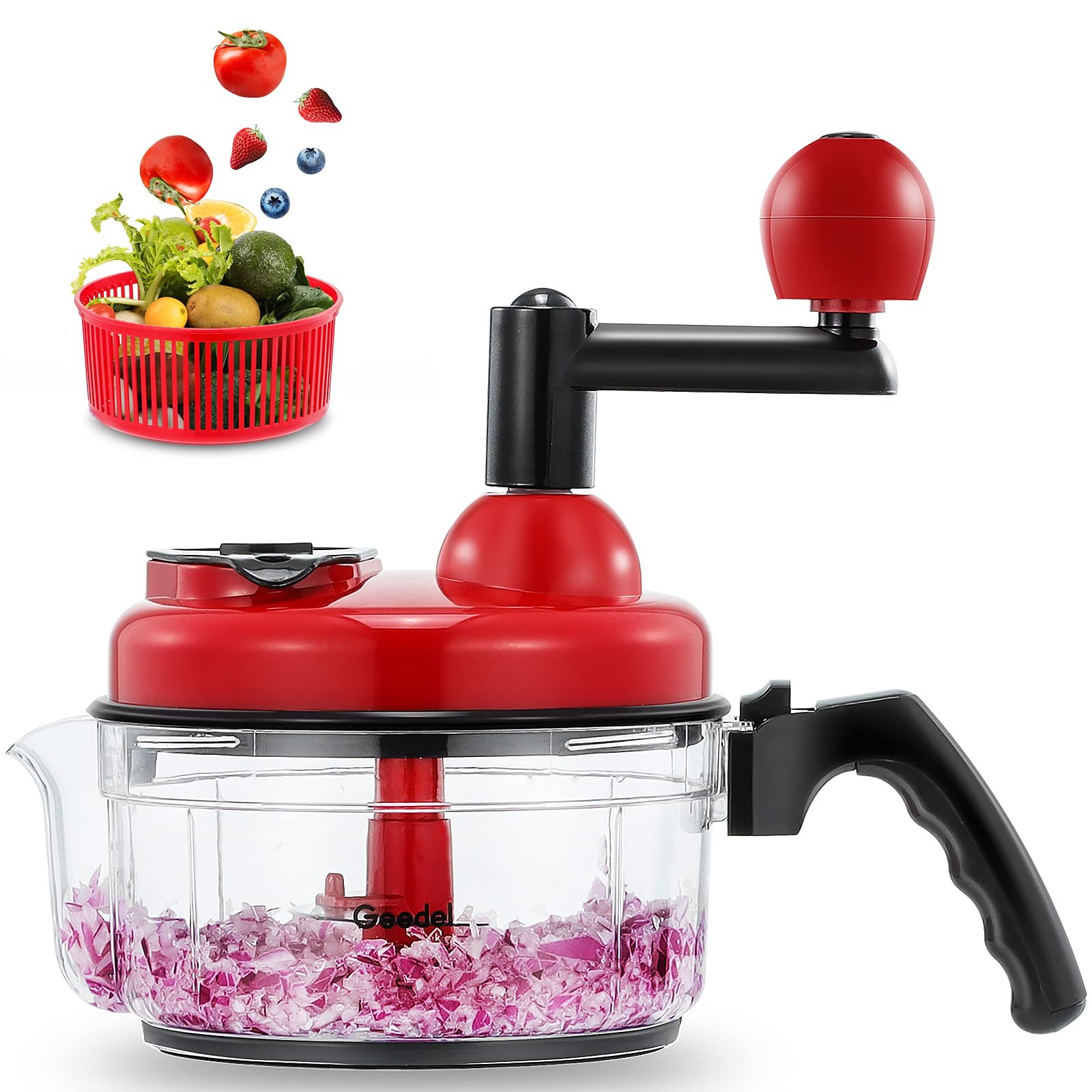 Hand Food Chopper, Quick Manual Vegetable Processor, Easy To Clean Rotary Dic…