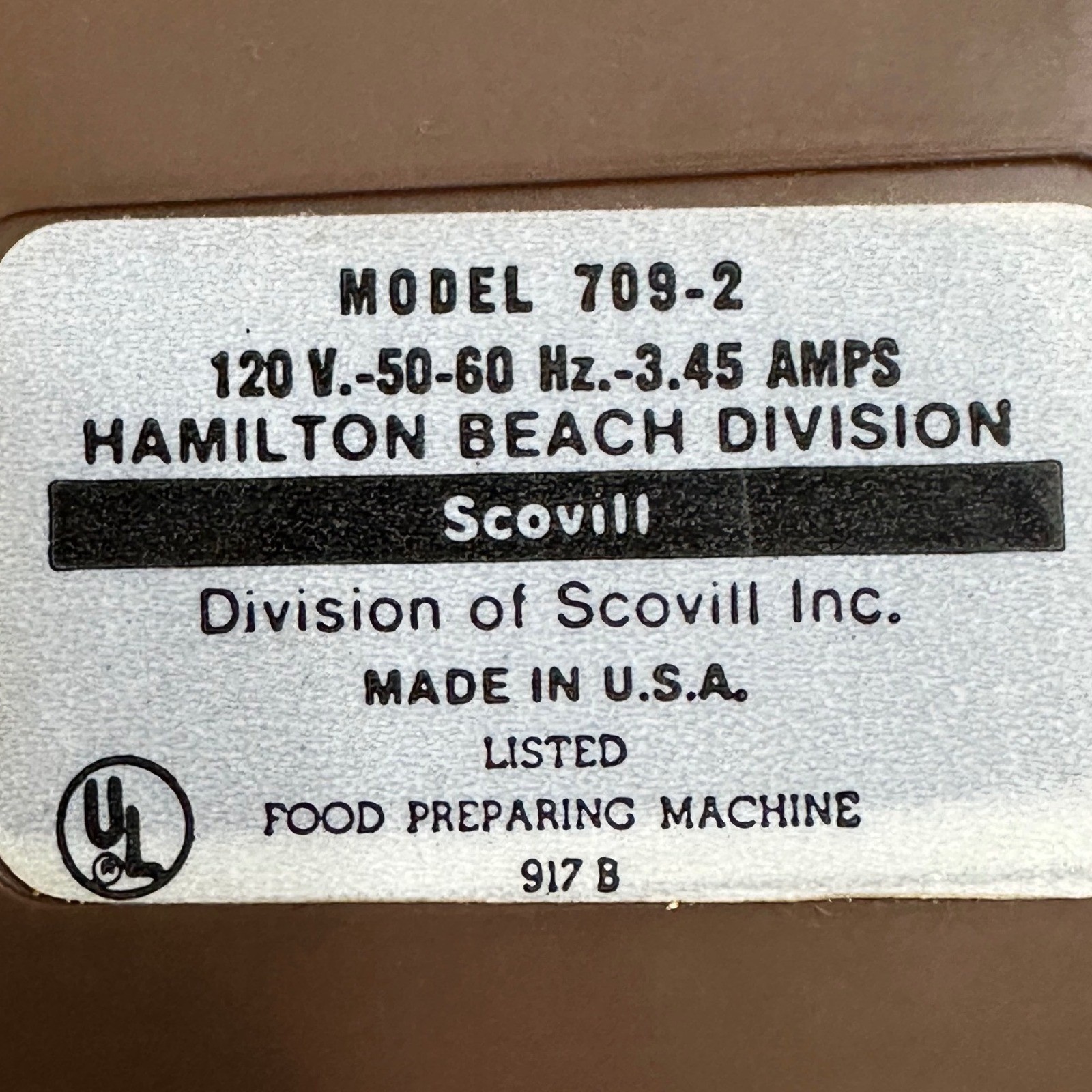 Hamilton Beach Scovill Food Processor Model 709-2 w/ Blade & Attachments Works