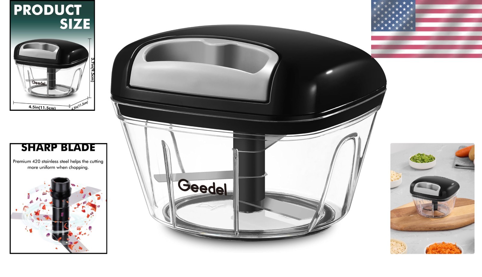 Manual Food Processor Vegetable Cutter 2 Cup Compact Kitchen Chopper