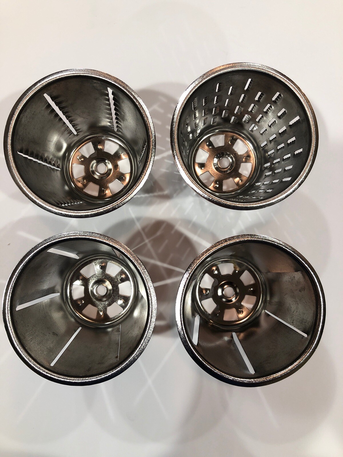 4 Saladmaster Salad King Food Processor Cones Blades 1 thru 4 Hardly Used At All